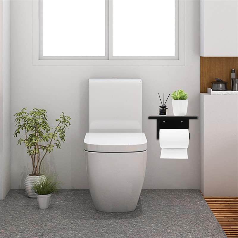 Premium Wall Mounted Toilet Paper Holder with Natural Marble Shelf - Black Bathroom Tissue Dispenser for Mega Rolls (7.87