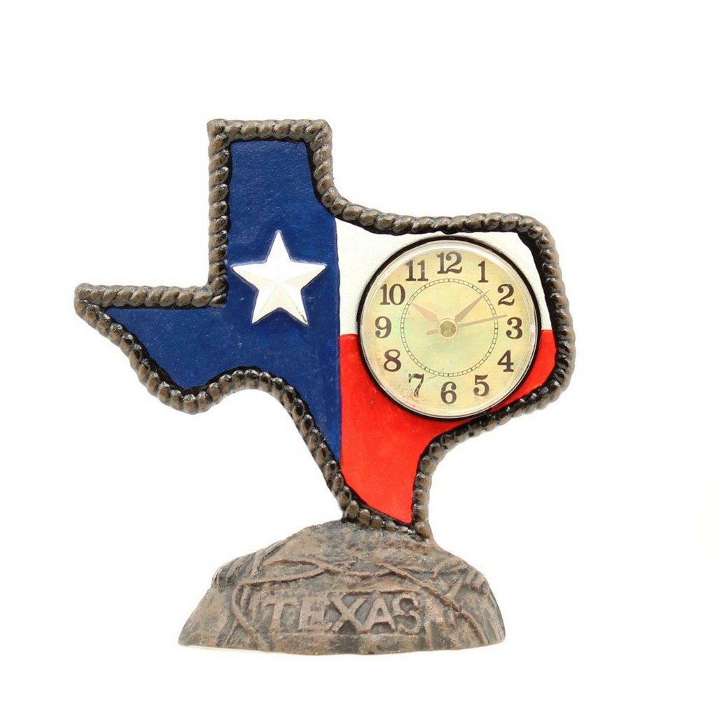 Vintage Texas Cast Iron Desk Clock - Rustic Office Decor, Gift for Cowboy & Western Lovers (Home, Office, Ranch Use)