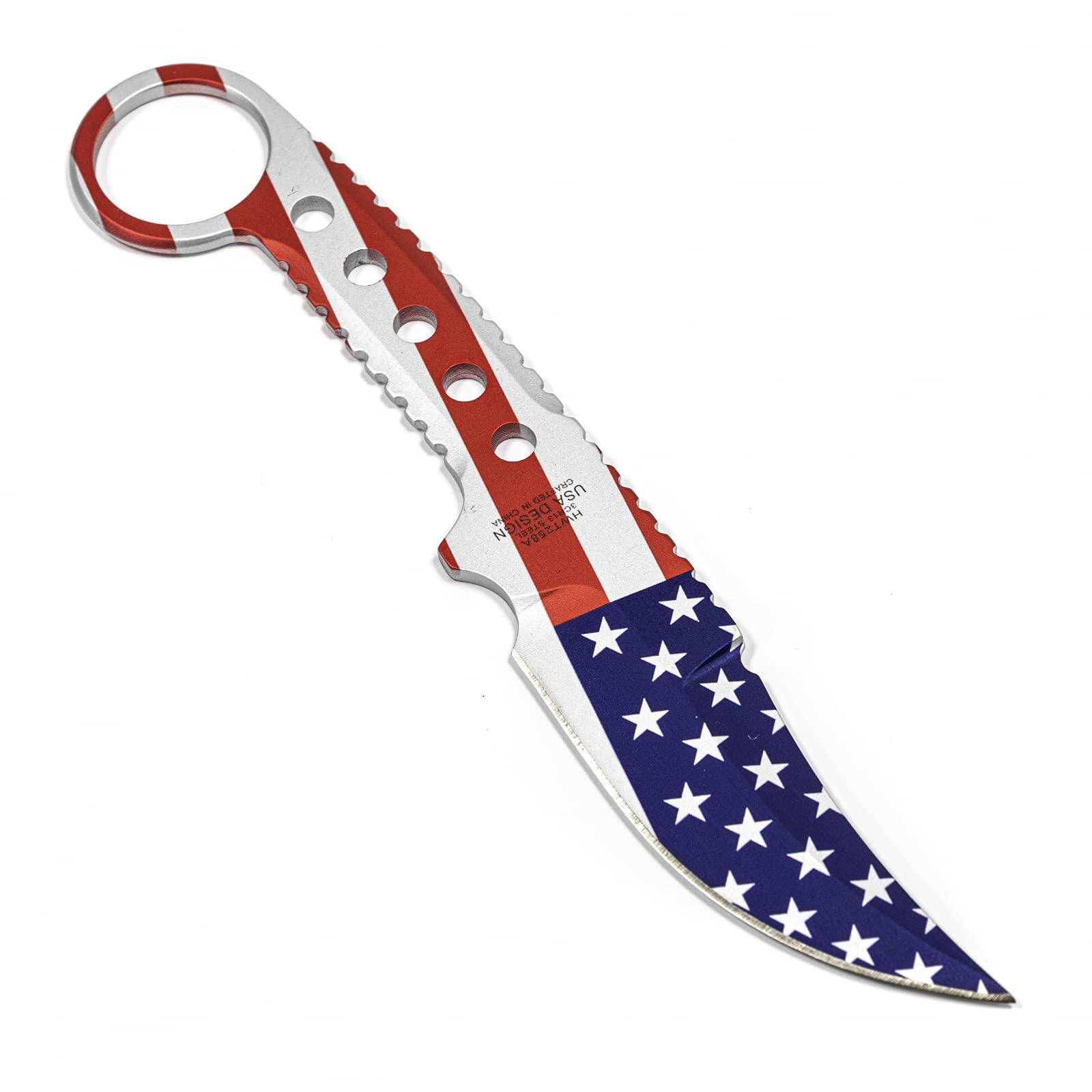 ASR Tactical Full Tang Survival Knife with Clip Point Blade, Slim Kydex Sheath & Hook Handle - American Flag Design - Perfect for Camping, Hunting, and Outdoor Adventures