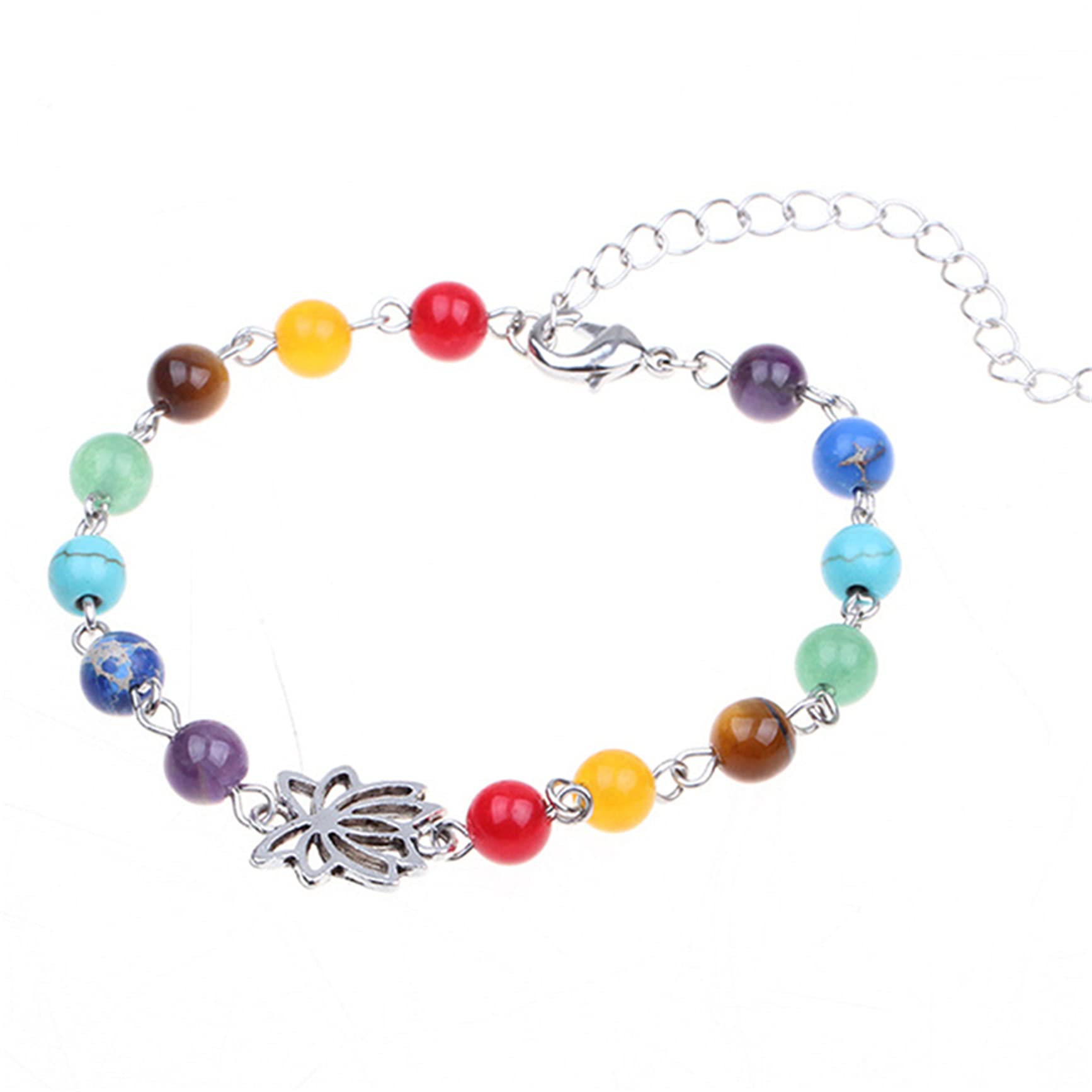 JUNWU Adjustable Boho Anklet Bracelet for Women - Colorful Stone Lotus Foot Jewelry, Dainty Beach Anklets for Girls | Perfect for Summer Vacations, Festivals & Boho Fashion