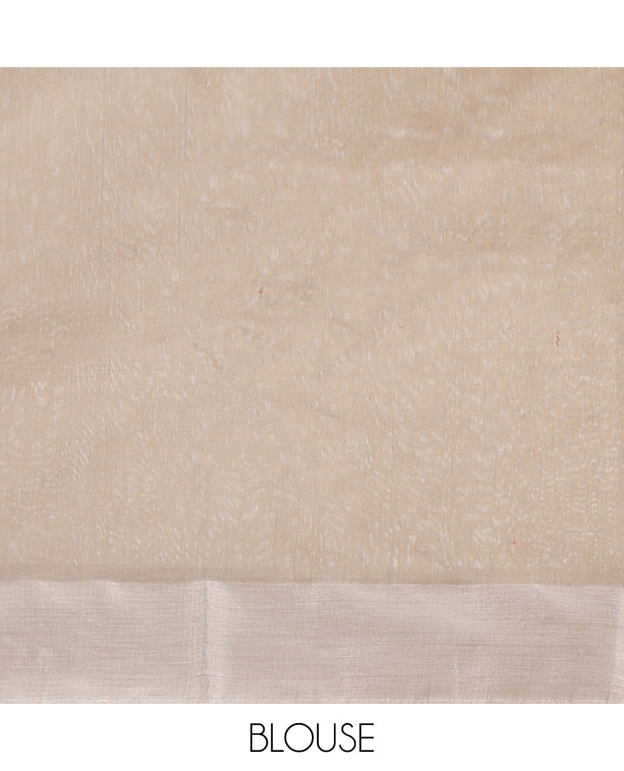 Elegant Beige Chanderi Cotton Saree with All Over Butta Designs, Self Border & Floral Pallu - Perfect for Weddings, Festivals & Traditional Occasions