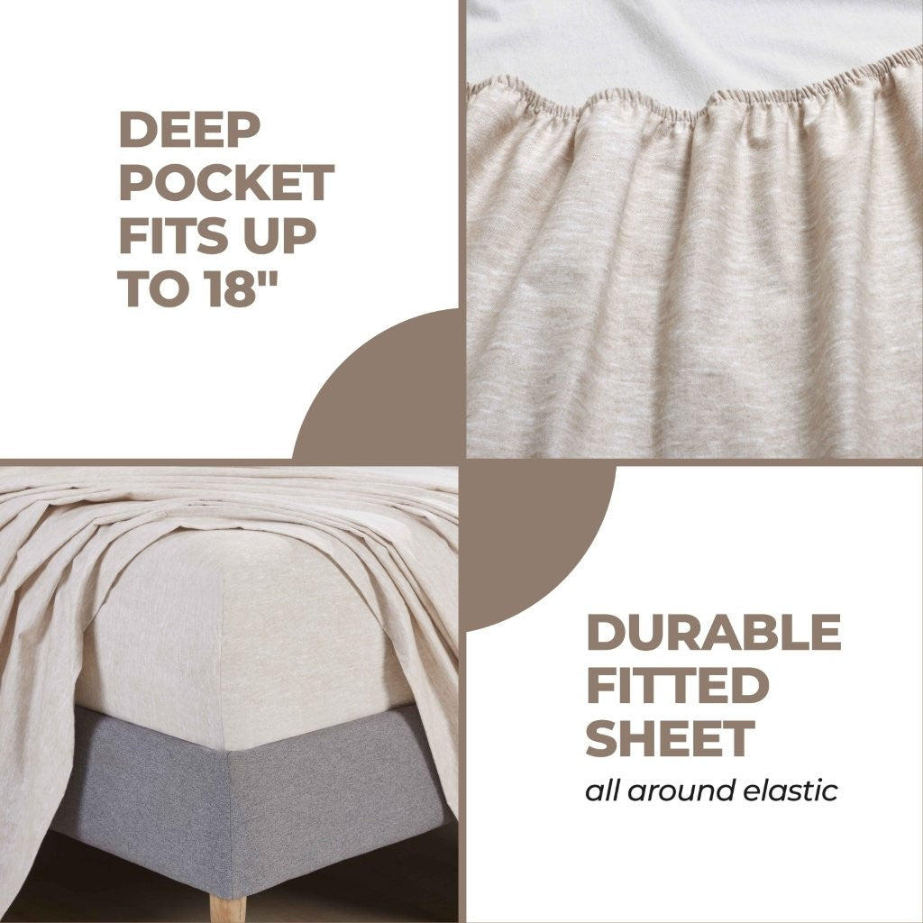 Premium Melange Flannel Cotton Two-Toned Brushed Deep Pocket Sheet Set - Ultra Soft & Cozy for Winter Nights, Perfect for Bedroom Comfort & Warmth