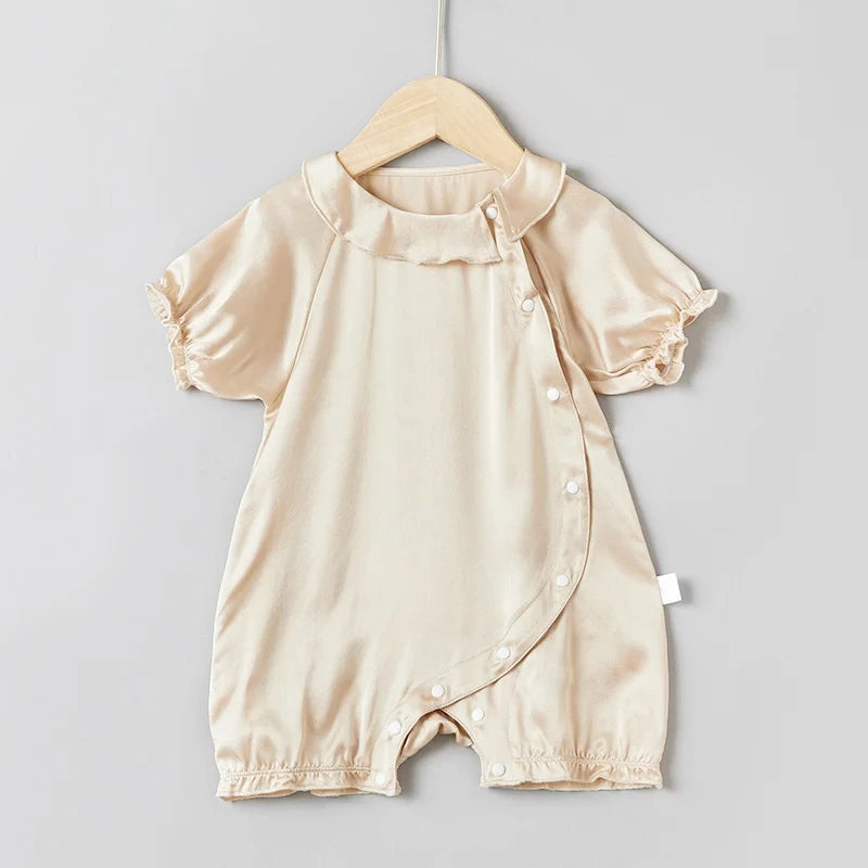 Baby Silk Onesies with Doll Collar - Soft & Comfortable Newborn Bodysuits for Girls & Boys - Perfect for Photos, Parties & Everyday Wear