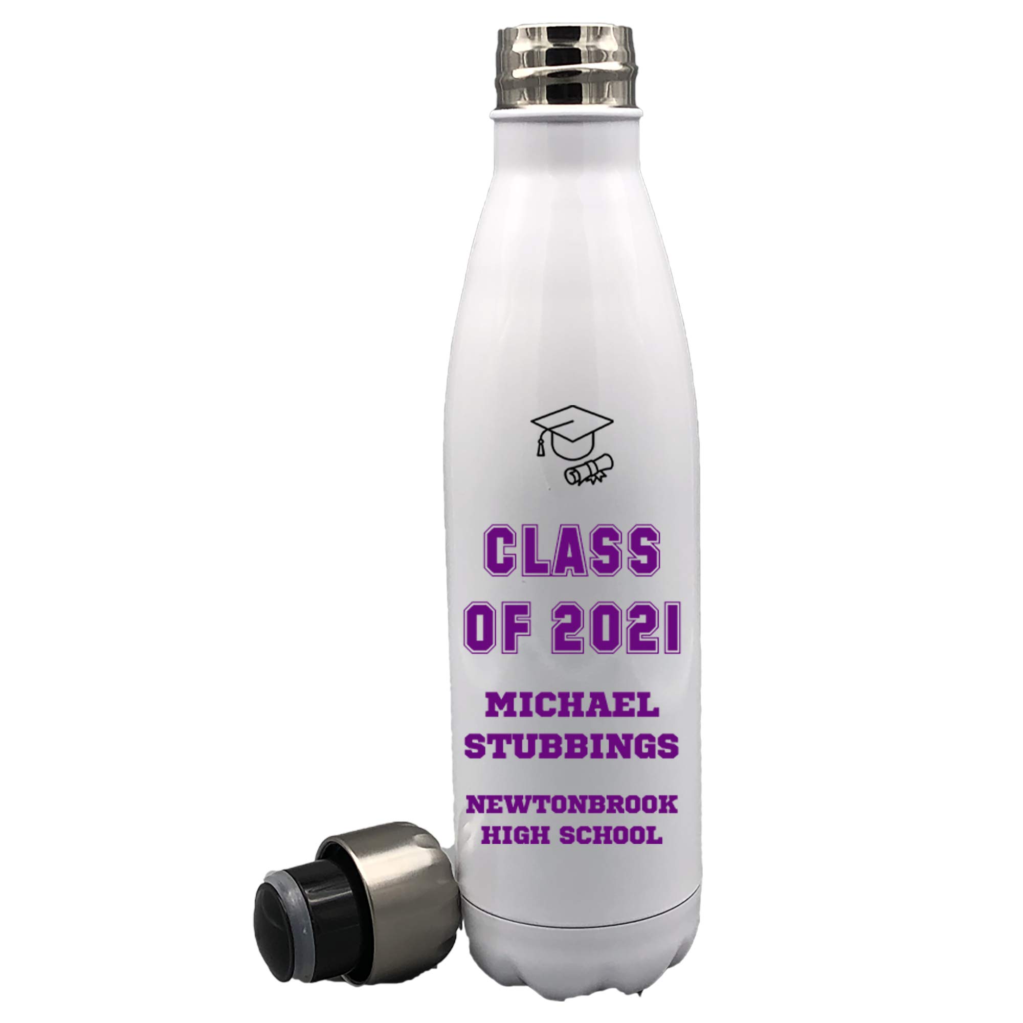 Personalized Graduation Water Bottle for Class of 2021 - Custom Gift for High School & College Graduates - Perfect for Boys & Girls (Purple) - Great for Graduation Parties, School Events & Daily Use