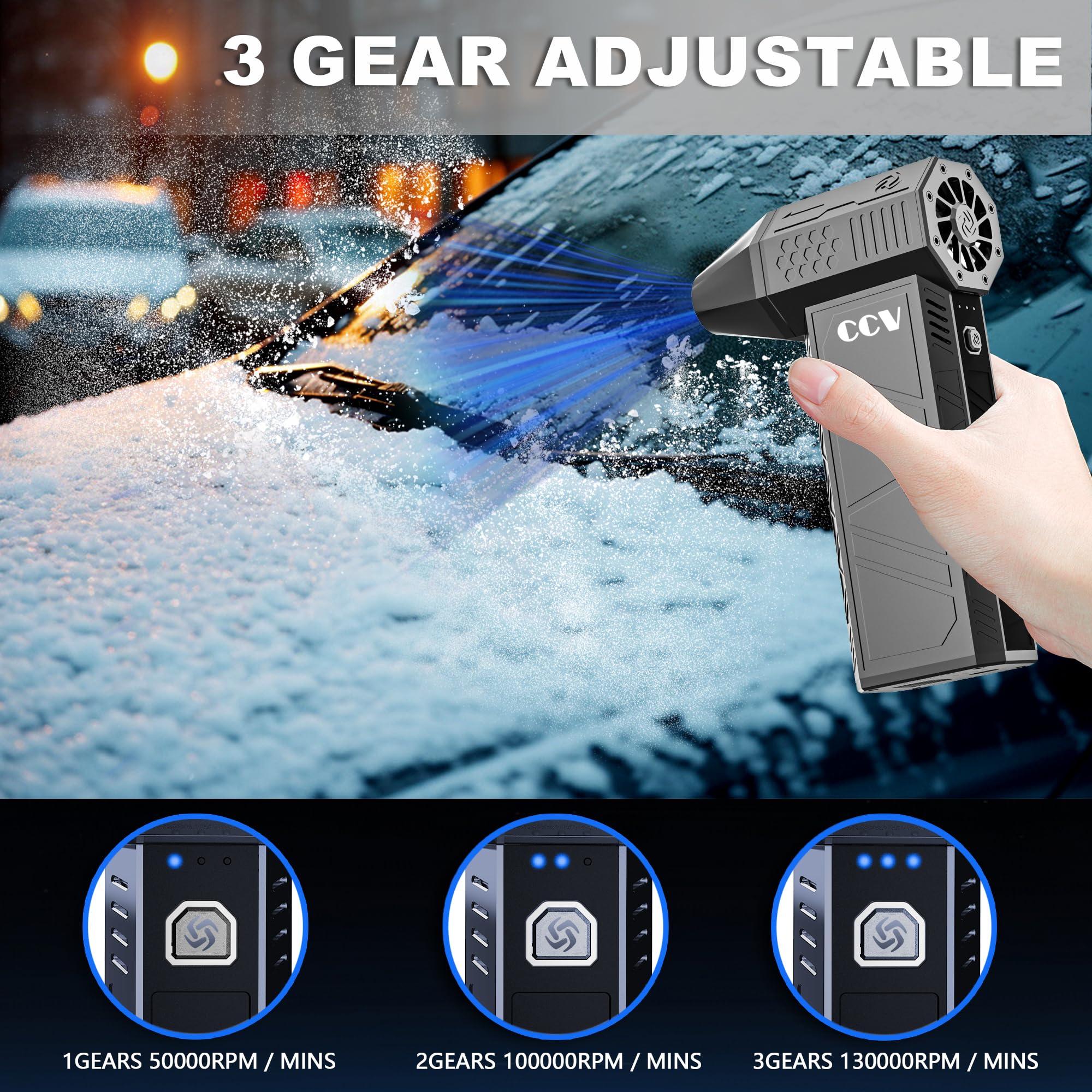 CCV 150,000 RPM Electric Air Duster - Rechargeable Cordless Keyboard & PC Cleaner with 3 Speed Settings | Powerful Jet Dry Blower for Car, Home, Electronics & Office Cleaning (F33-BLACK)