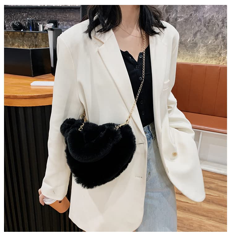 Rejolly Fluffy Faux Fur Heart Shaped Handbag for Women & Girls - Soft Small Shoulder Bag Clutch Purse for Parties, Dates & Casual Outings