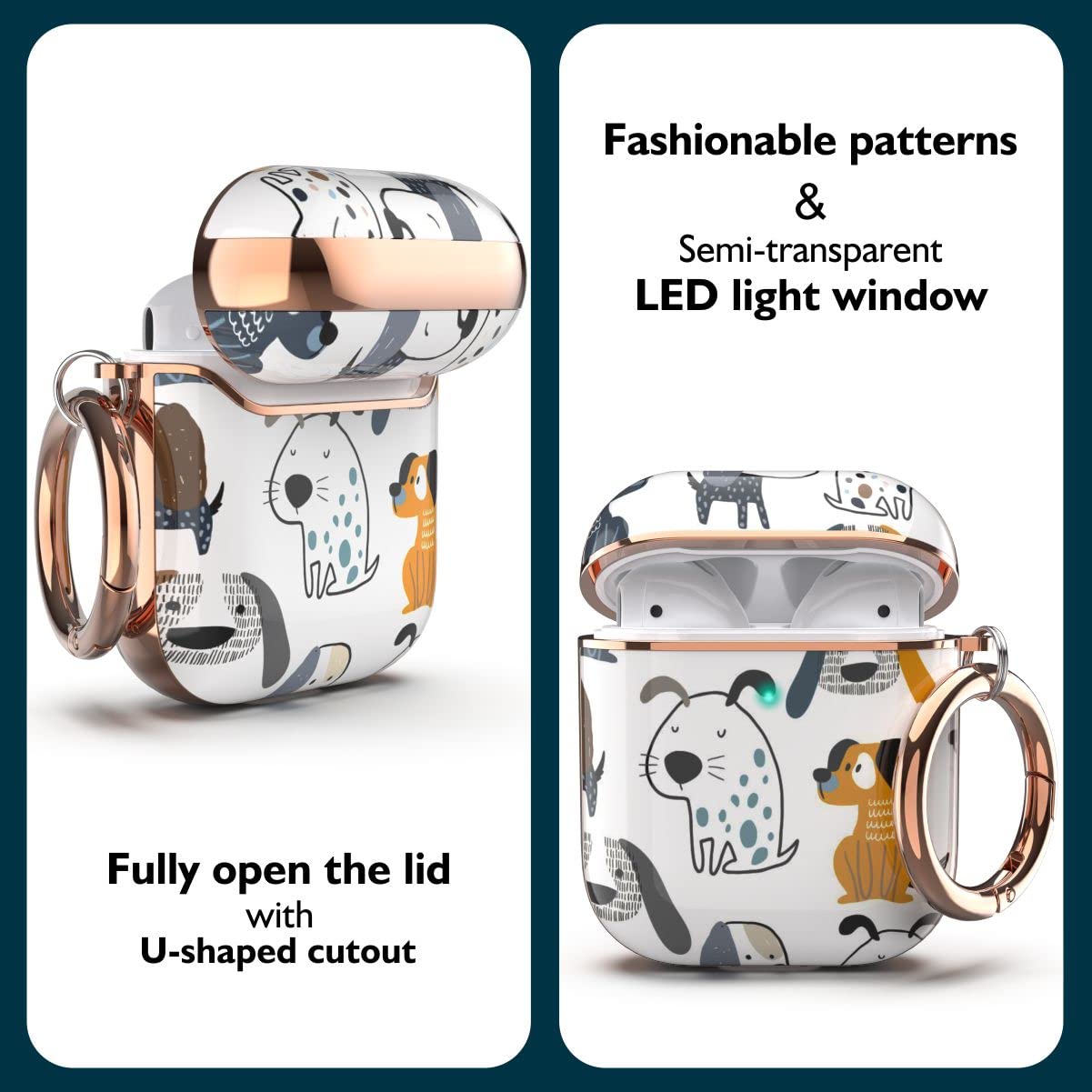 TATOFY AirPods 1 & 2 Protective Case - Stylish Flower Pattern Hard Cover with Clip for Women & Girls (Puppy Design) - Perfect for Daily Use, Travel & Gift Giving