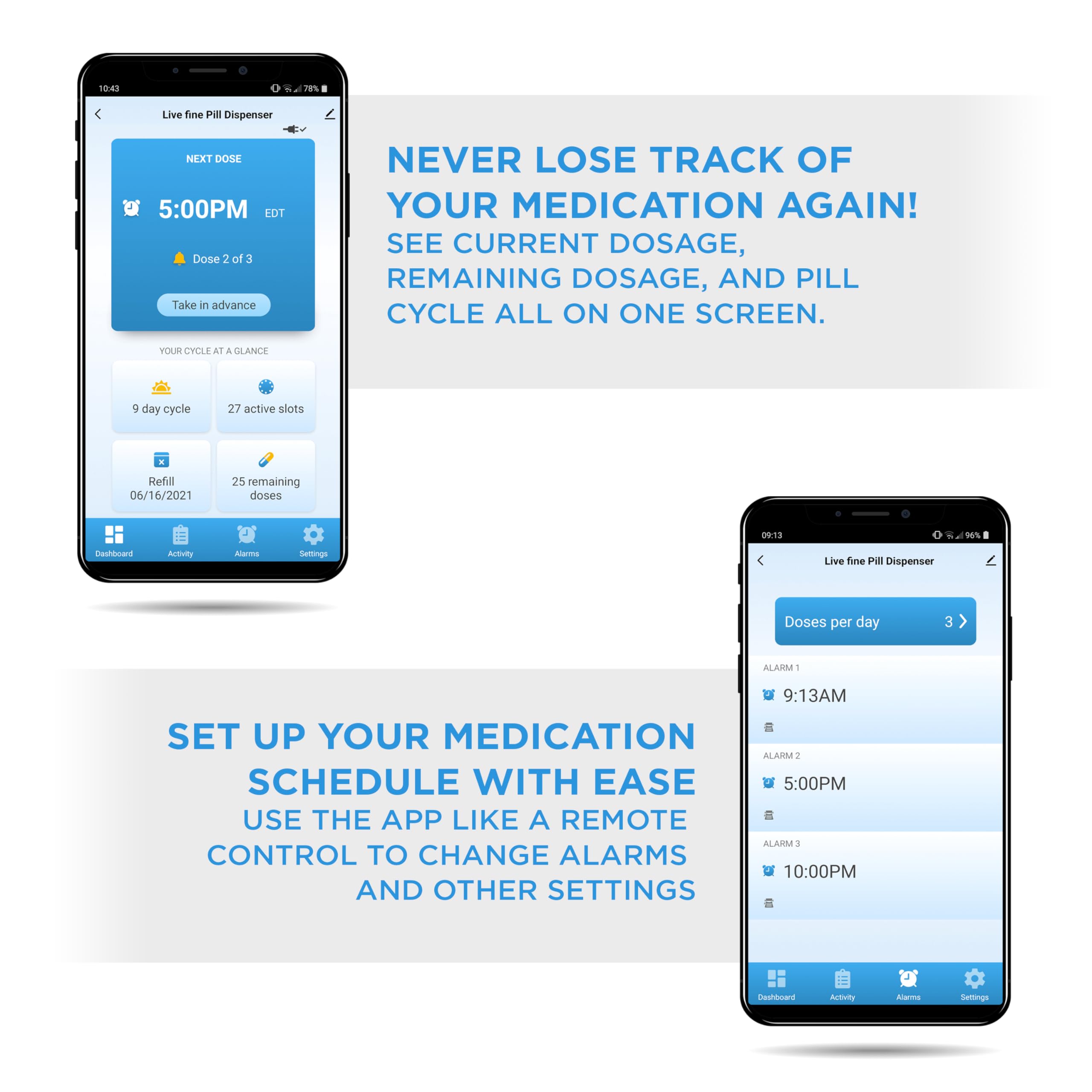 LiveFine Bluetooth Automatic Pill Dispenser - 28-Day Medication Organizer with Smart Alerts, Key Lock & App Control for Prescriptions, Vitamins & Supplements (Clear Lid) - Perfect for Elderly Care & Daily Medication Management