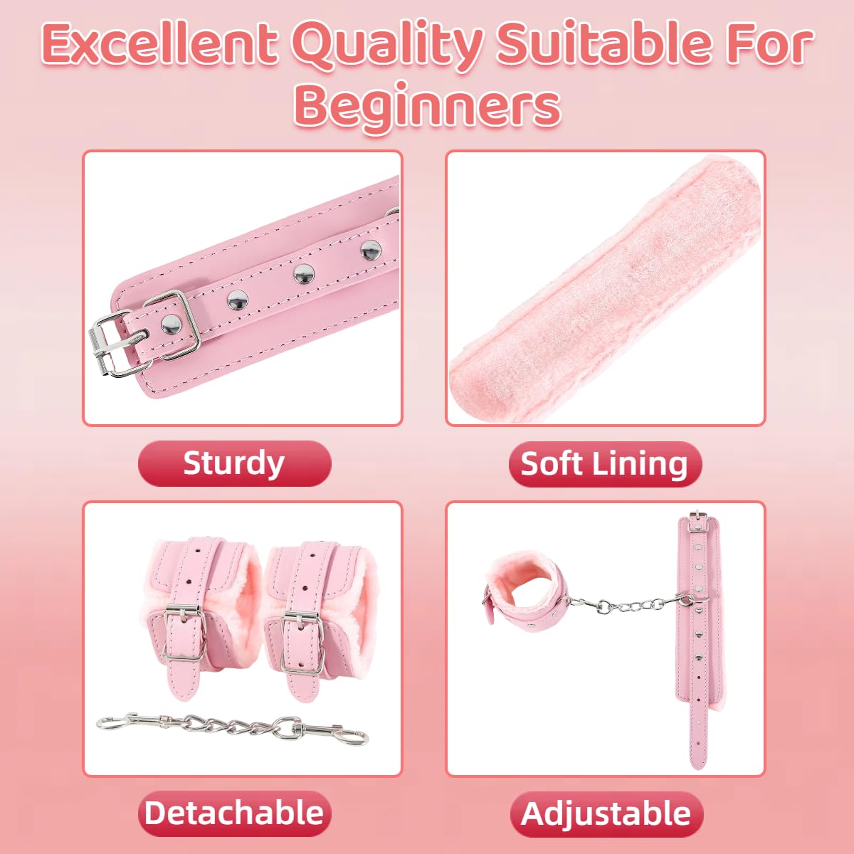 Premium Adjustable BDSM Restraints Set - Soft Plush Handcuffs, Blindfold & Wrist/Ankle Cuffs for Couples Bondage, Fetish Play & Sensual Exploration - Perfect for Bedroom Fun, Spicing Up Relationships & Adult Roleplay Scenarios