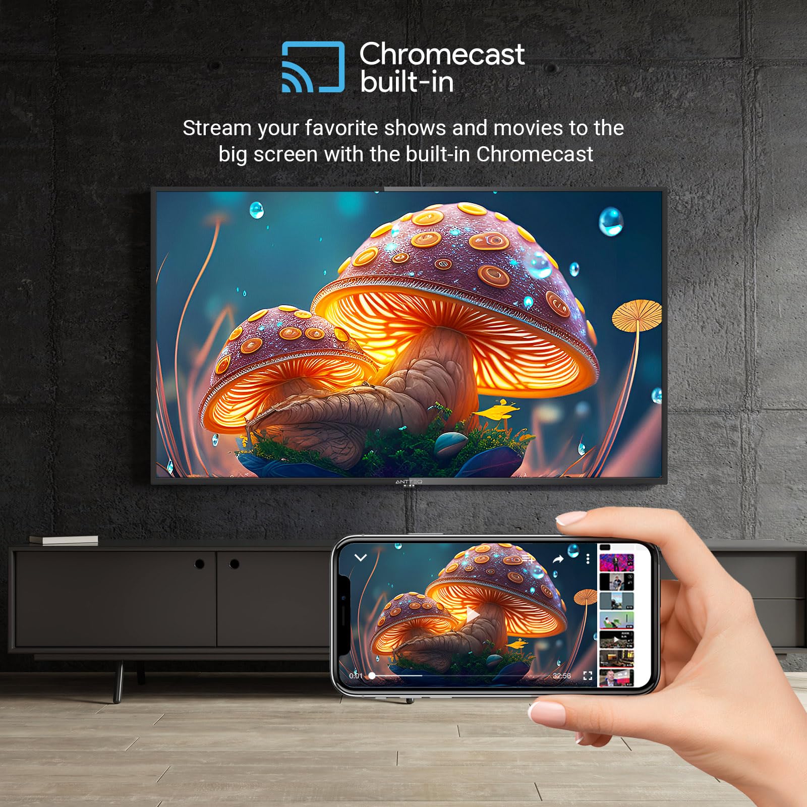 32 Inch Smart LED TV with Android OS - Full HD 1080p, Bluetooth Voice Control, Triple Tuner (DVB-C/S2/T2), Built-in WiFi, Pre-installed Apps (Netflix/Prime Video/YouTube/DAZN) - Perfect for Living Room, Bedroom or Small Spaces Entertainment