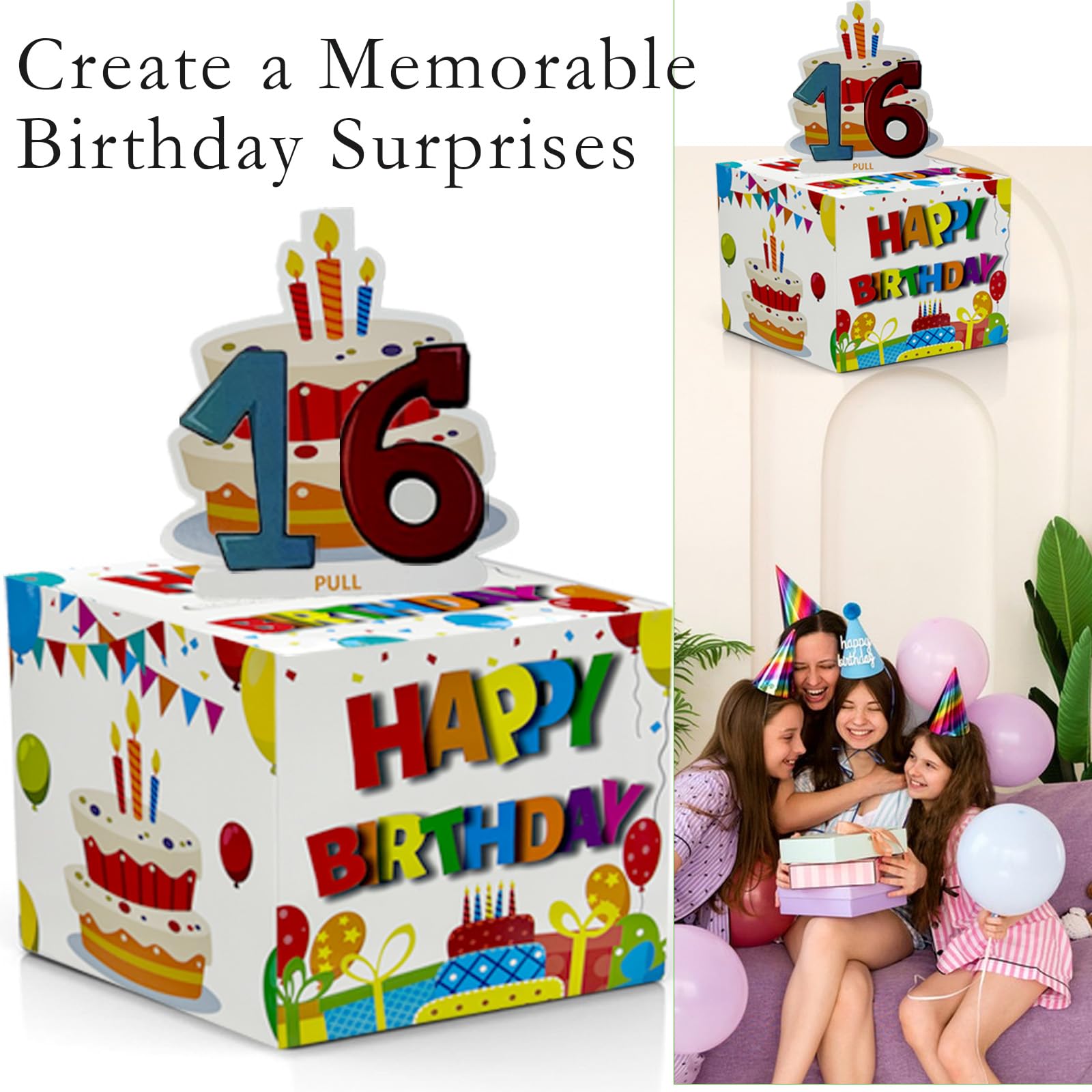 Birthday Cash Box Pull - Surprise Money Roll Gift Box with Pull Out Card & 30 Transparent Bags DIY Set - Funny Money Gift Idea for Parents, Lovers, Friends - Perfect for Birthdays, Anniversaries & Special Occasions (White)