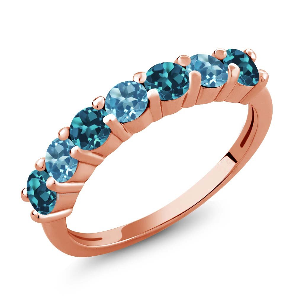 1.40 Ct London Blue & Swiss Blue Topaz 18K Rose Gold Plated Silver Anniversary Ring for Women - Elegant Gemstone Jewelry Gift for Birthday, Valentine's Day & Special Occasions