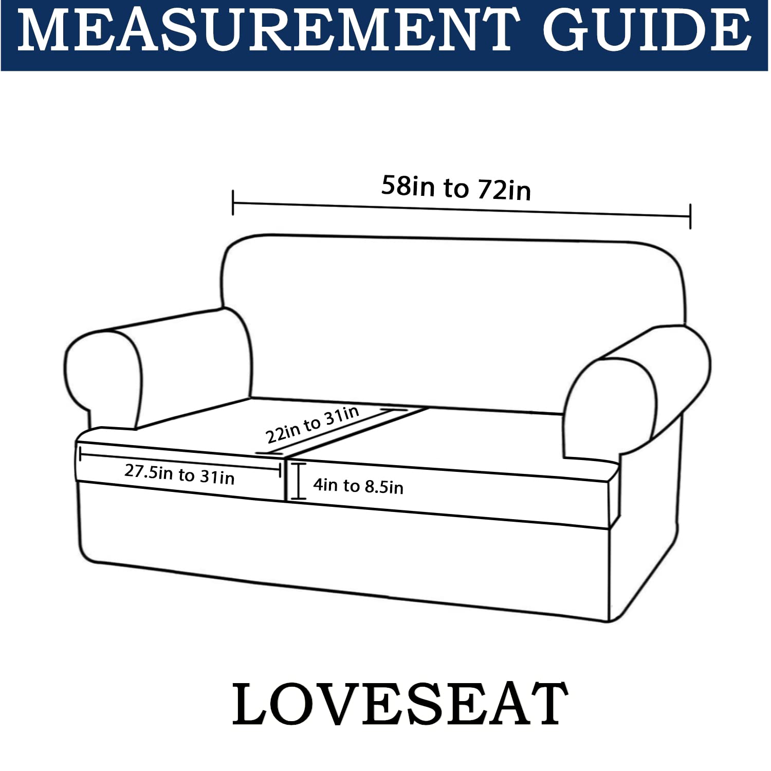 3 Piece T-Cushion Sofa Slipcovers - Thick Stretchable Couch Cover Furniture Protector for 2-Cushion Loveseat with Washable Removable Covers (White) - Perfect for Living Room, Apartment & Home Decor Protection