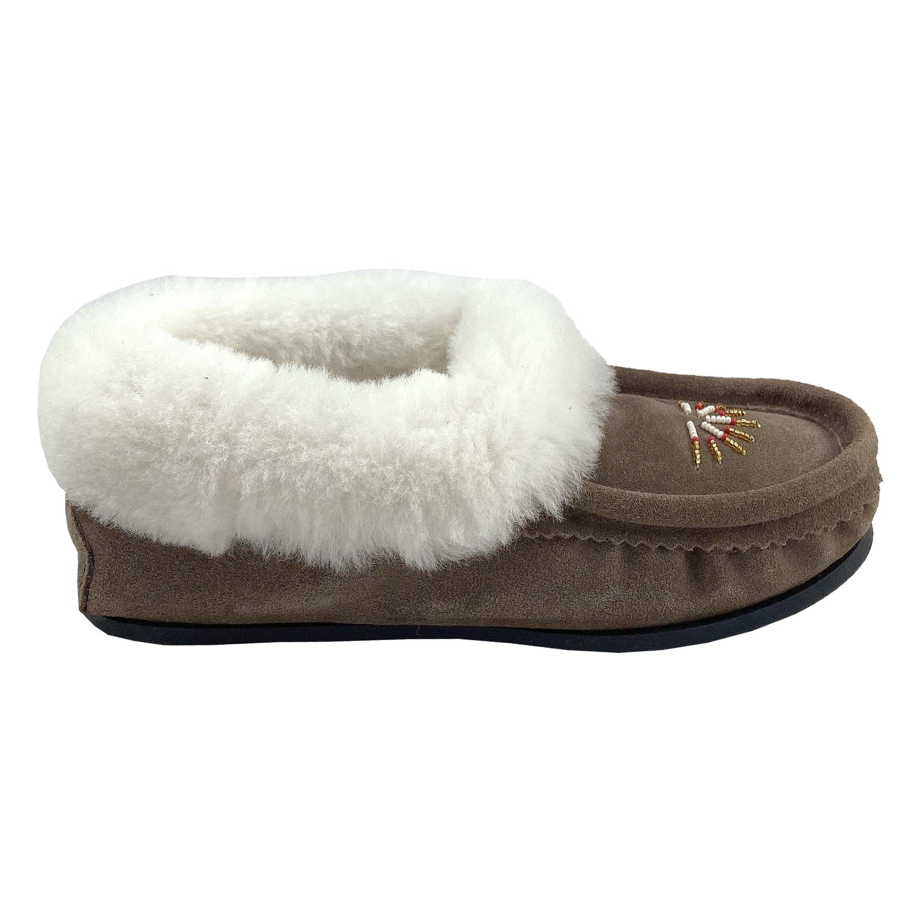 Women's Comfortable Smoke Beaded Rubber Sole Sheepskin Slippers - Cozy Indoor/Outdoor House Shoes for Winter & Lounge Wear