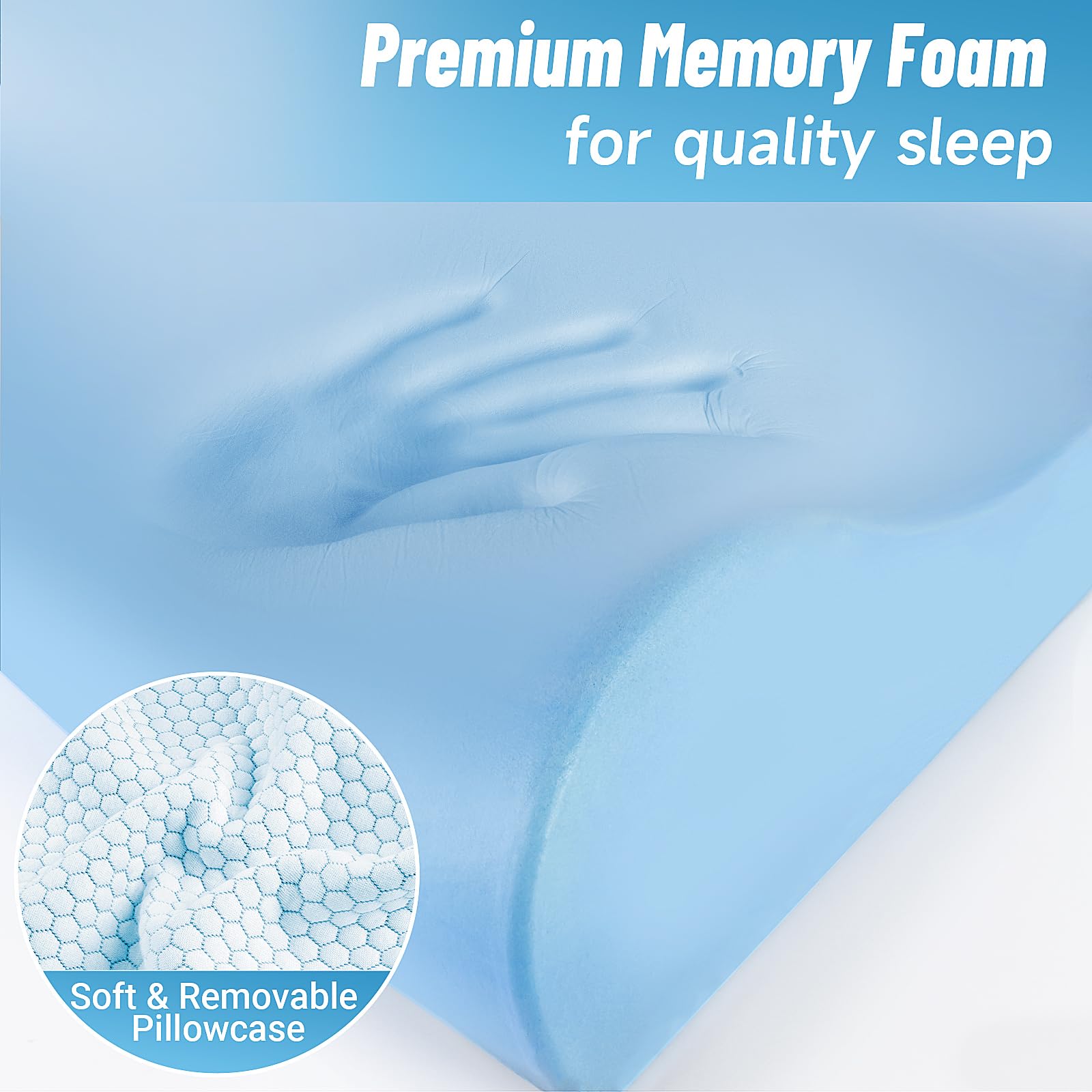 CloudBliss Memory Foam Neck Pillow for Sleeping - Ergonomic Cervical Support Pillow for Neck Pain Relief, Contoured Design for Side Back & Stomach Sleepers - Perfect for Travel, Office & Home Use (Blue, Standard Size)