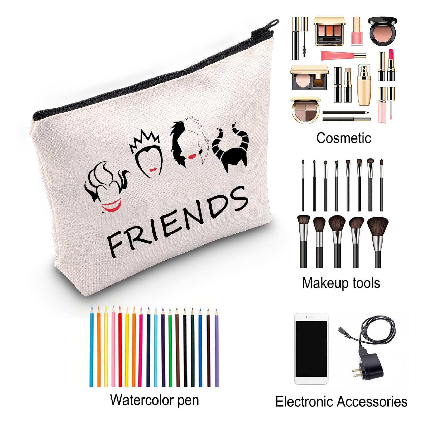 ZJXHPO Villains Friends Makeup Bag - Evil Females Gift Set for BFF, Witch Cosmetic Pouch (Friends TV Show Inspired) - Perfect for Halloween Costumes, Cosplay Parties & Unique Birthday Gifts