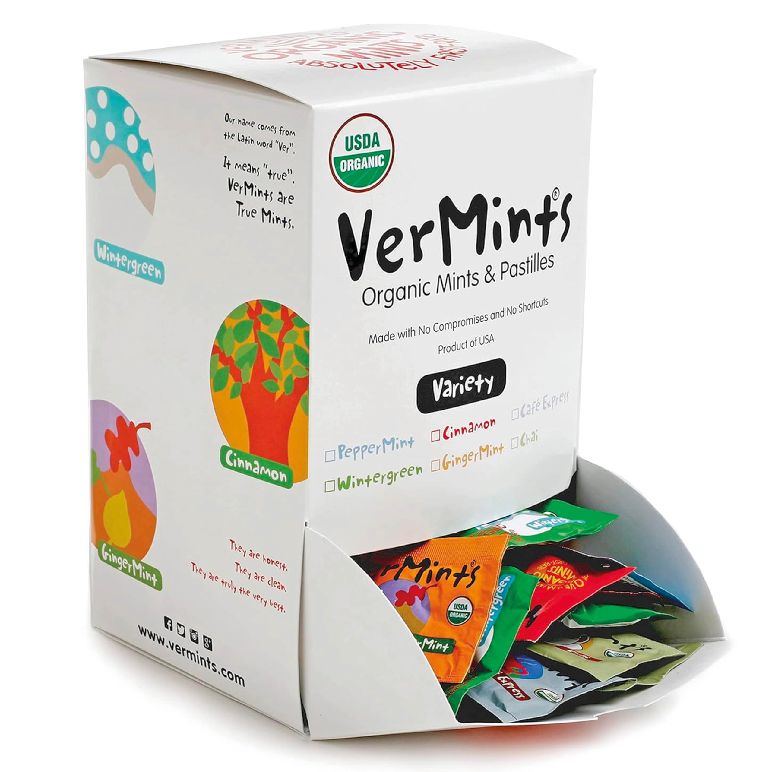 VerMints Organic Breath Mints Variety Pack - 2 Pack (120 Count, Trial Size) | Refreshing Peppermint & Spearmint | Perfect for On-the-Go Freshness, Office Use & After Meals