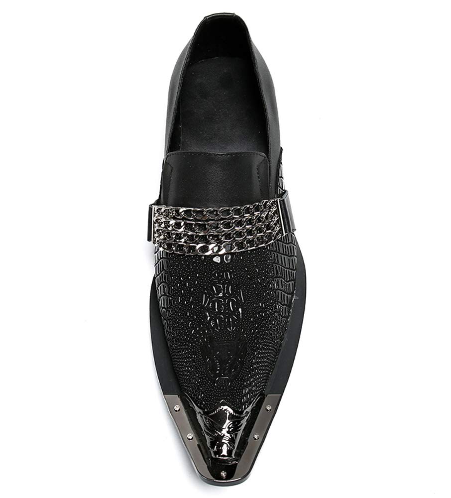 Santimon Men's Pointed Toe Loafers - Sparkling Leather Casual Dress Shoes with Metal Tip | Western Style for Business, Party & Wedding Occasions