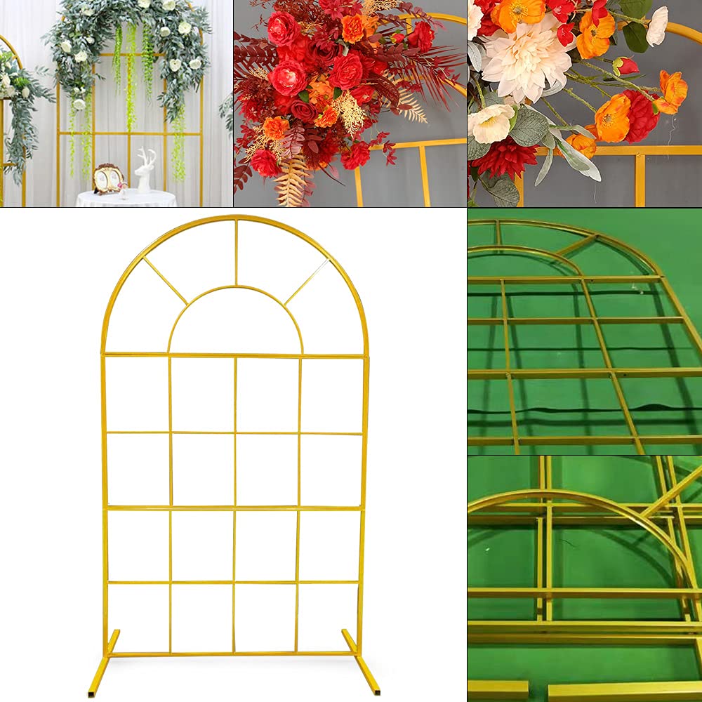 3.9x6.5FT Gold Wedding Arch Backdrop with Flower Stand - Metal Arched Balloon Arch Kit for Wedding Decorations, Garden Parties & Climbing Plant Displays - Perfect for Outdoor Ceremonies, Reception Decor & Photo Backdrops