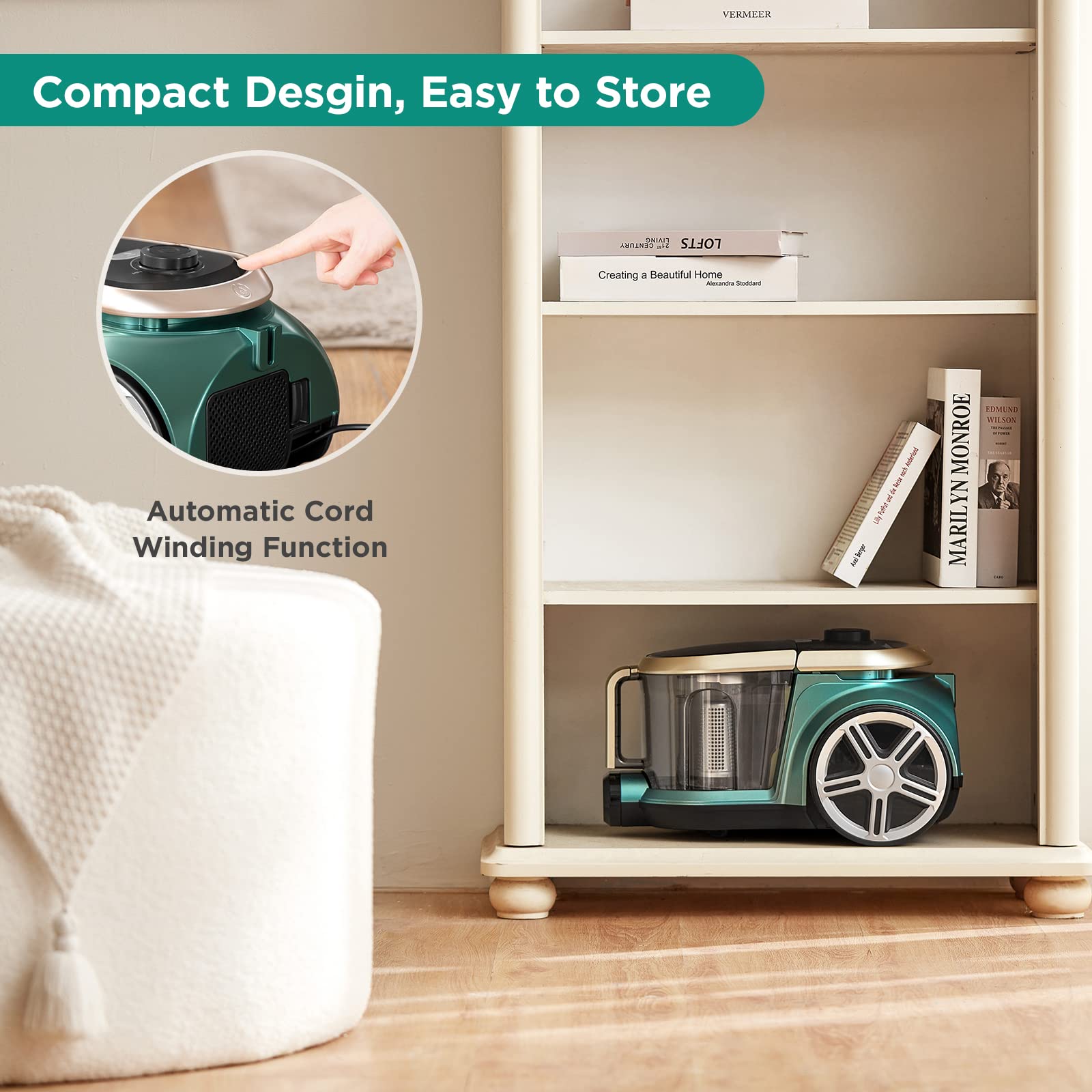 Eureka Apollo Bagless Canister Vacuum Cleaner - Lightweight 800W Cyclonic Vacuum for Carpets & Hard Floors | 2.2L Dust Cup, Powerful Suction | Perfect for Homes, Apartments & Pet Hair Cleaning (Green)