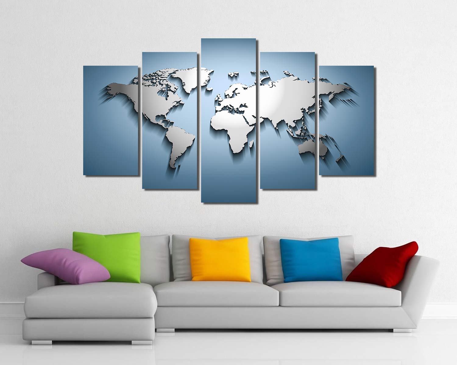Glow in the Dark World Map Canvas Art Print - Modern 3D Travel Map Wall Decor - 60