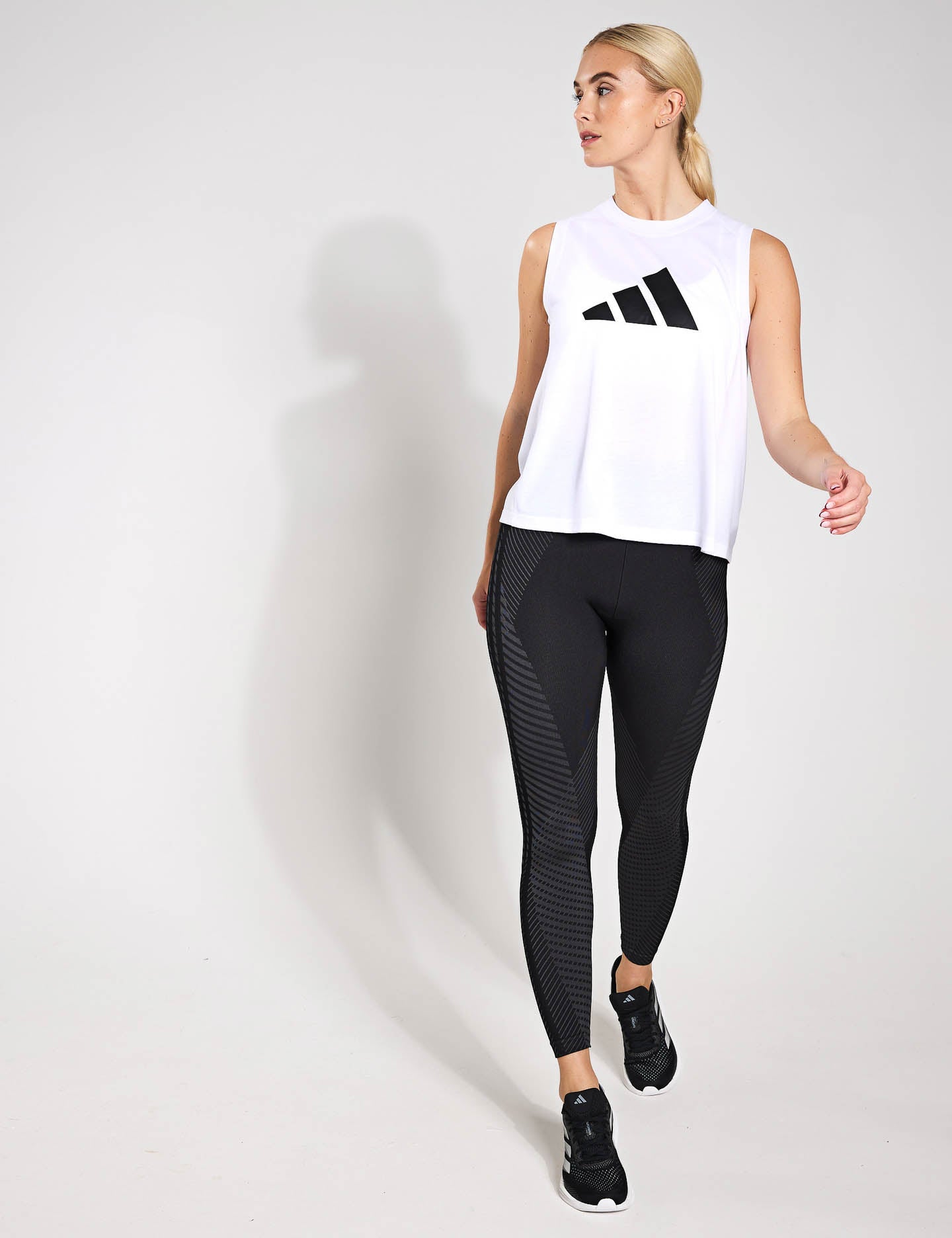 Train Essentials Big Performance Logo Training Tank Top - White/Black - Gym Workout & Running Activewear