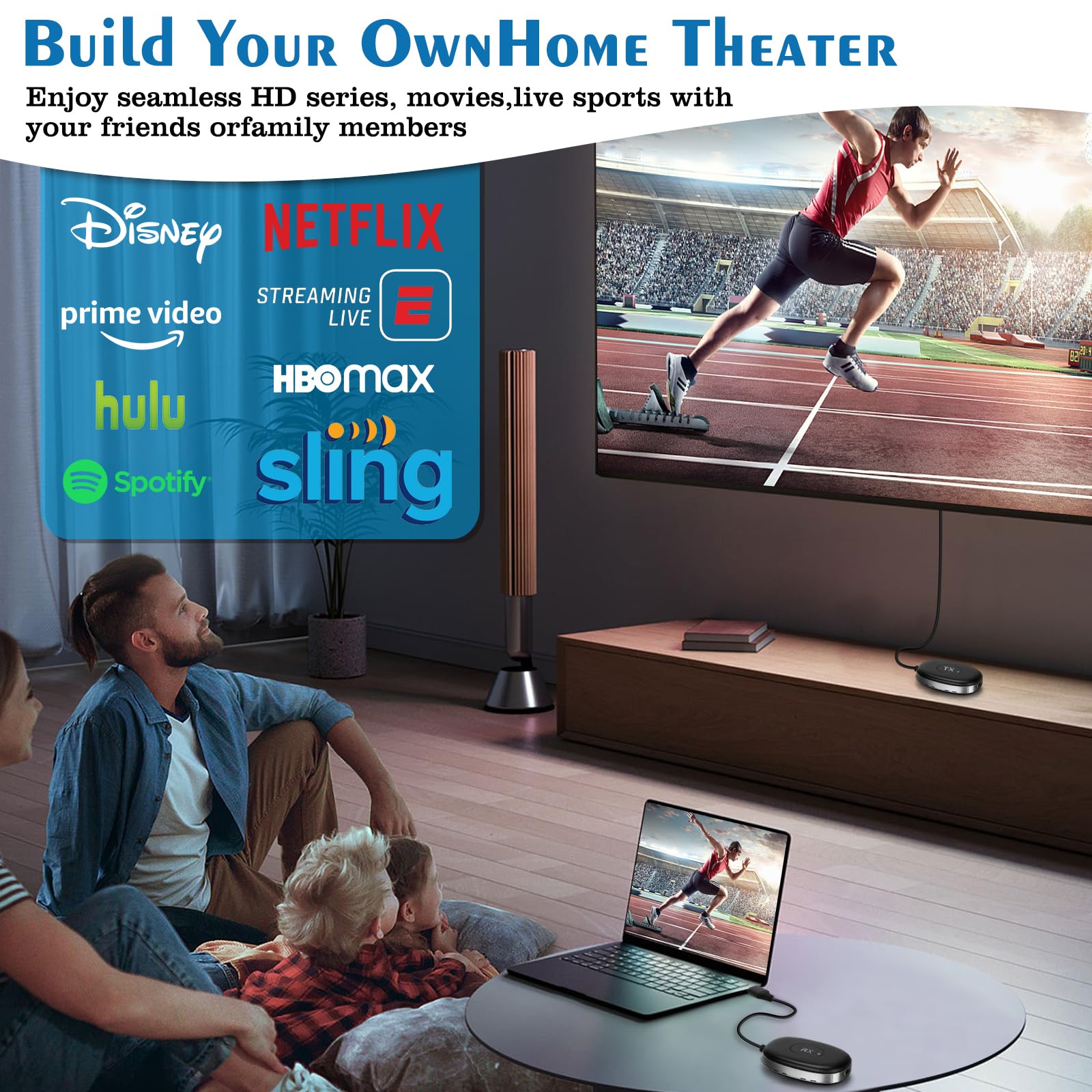 4K Wireless HDMI Transmitter and Receiver Kit - 2.4/5GHz Dual Band HDMI Extender for Streaming Media, Video, Audio & Files | Compatible with Laptop, Camera, Cable Box, Netflix, PS5 & Smartphones | Connect to Monitor, Projector or HDTV up to 165FT | Perfect for Home Theater, Gaming & Office Presentations