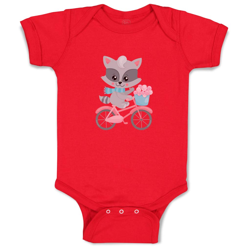 Personalized Baby Bodysuit - Cute Raccoon & Bike Design, 100% Cotton Striped Onesie for Boys & Girls - Perfect for Newborn Gifts, Photo Shoots, and Everyday Wear
