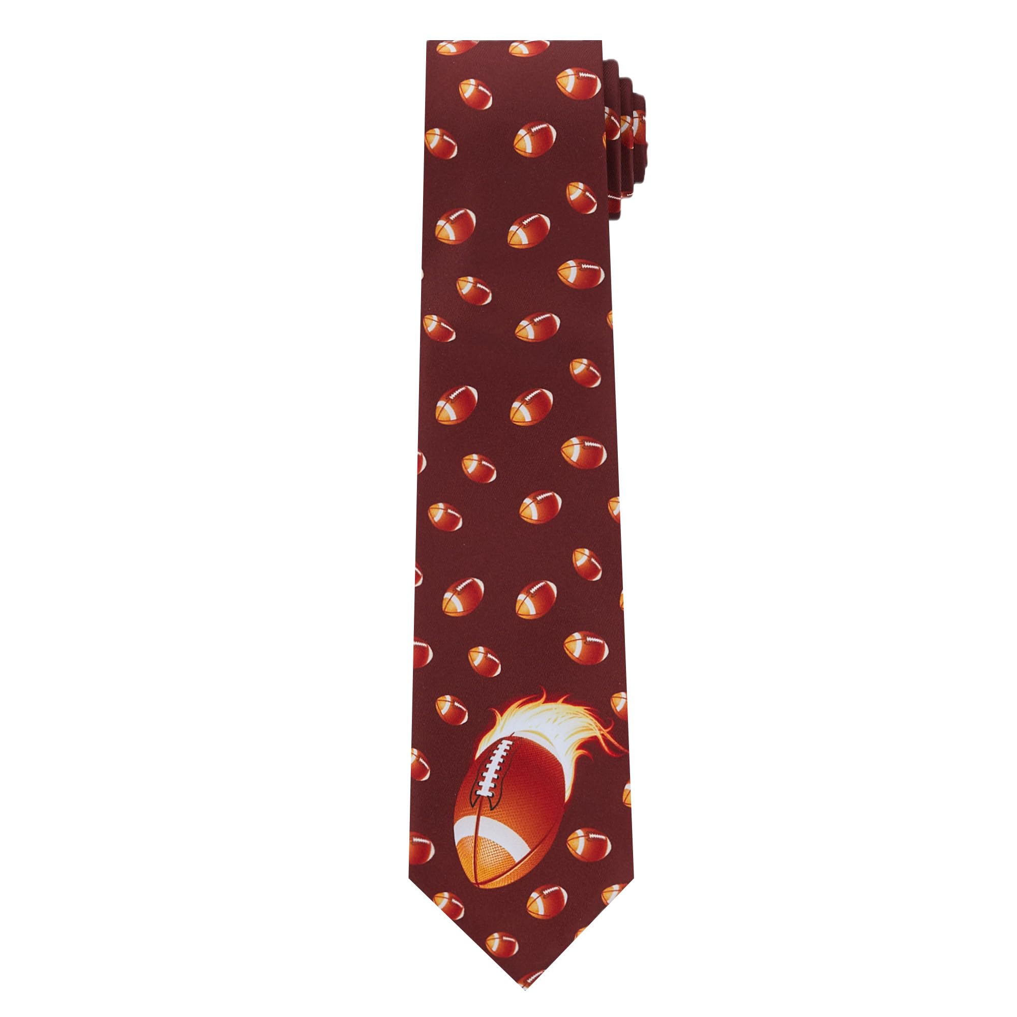 Jacob Alexander Men's Football Flaming on Fire Extra Long Neck Tie - Brown for Game Day, Sports Events & Formal Occasions