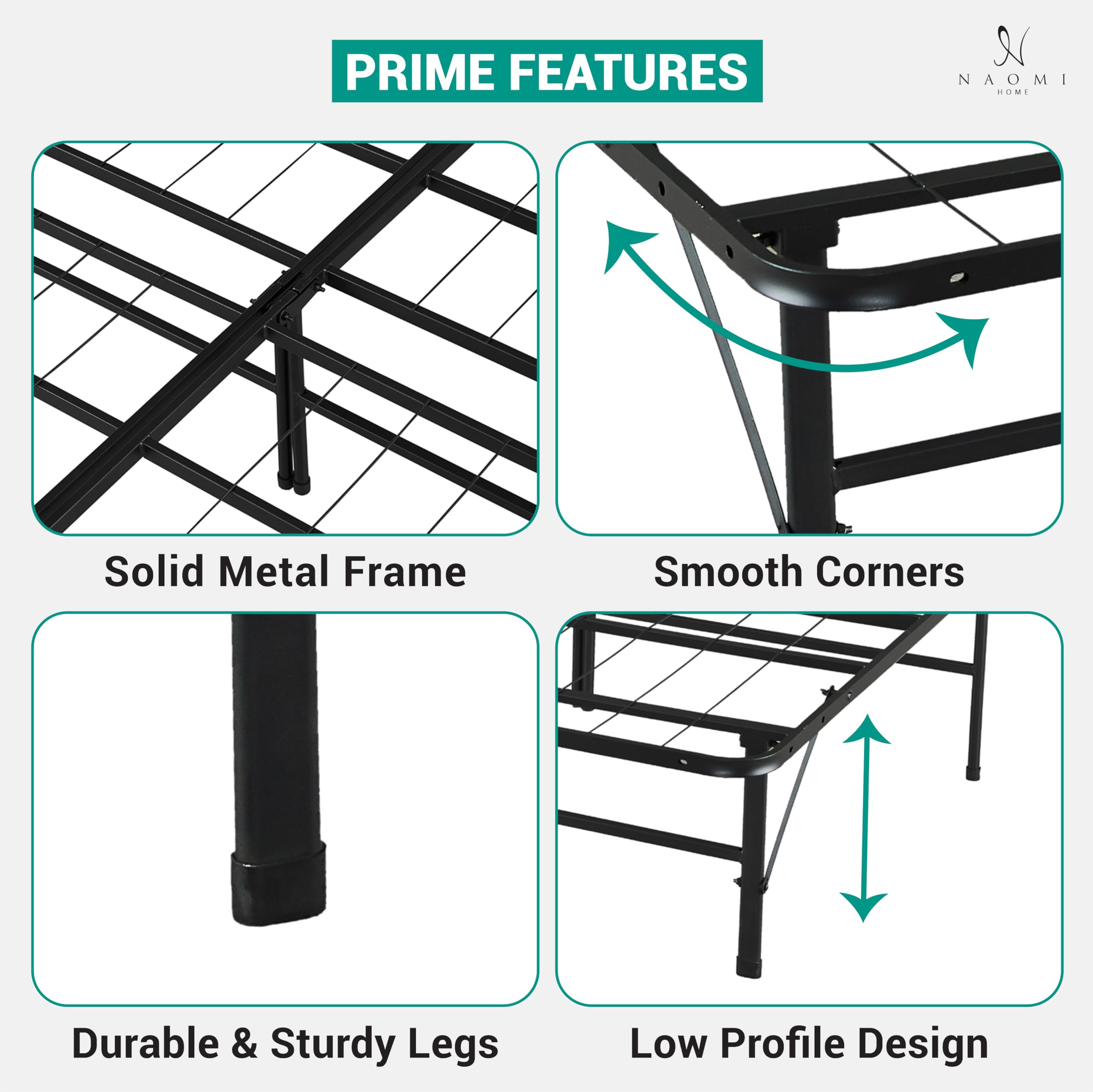 Tool-Free Assembly 14 Inch Heavy Duty Full Size Bed Frame - Foldable Steel Platform Bed with Metal Slats, 600lbs Capacity (Black) | Box Spring Replacement for Guest Rooms, Dorms & Small Spaces