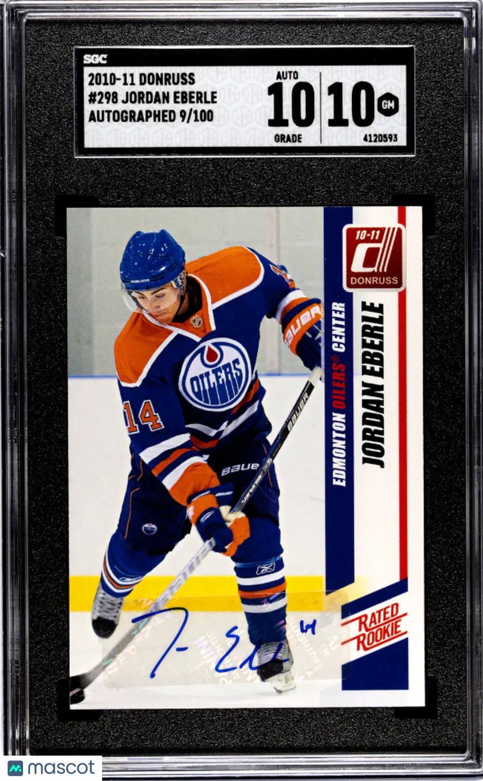 2010 Donruss Hockey Jordan Eberle Rated Rookie Auto Autograph SGC 10 Gem Mint /100 - Perfect for NHL Collectors, Sports Memorabilia Displays & Hockey Fan Gifts