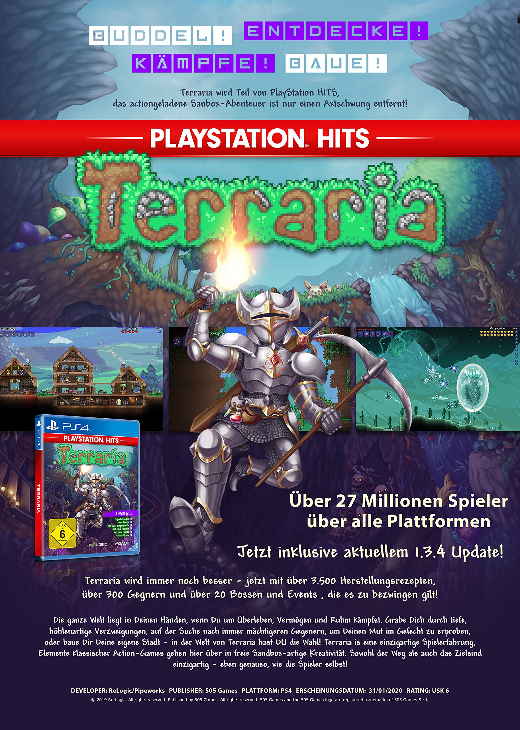 Terraria - PlayStation Hits for PlayStation 4 | Open-World Adventure Sandbox Game | Perfect for Multiplayer Gaming & Creative Building