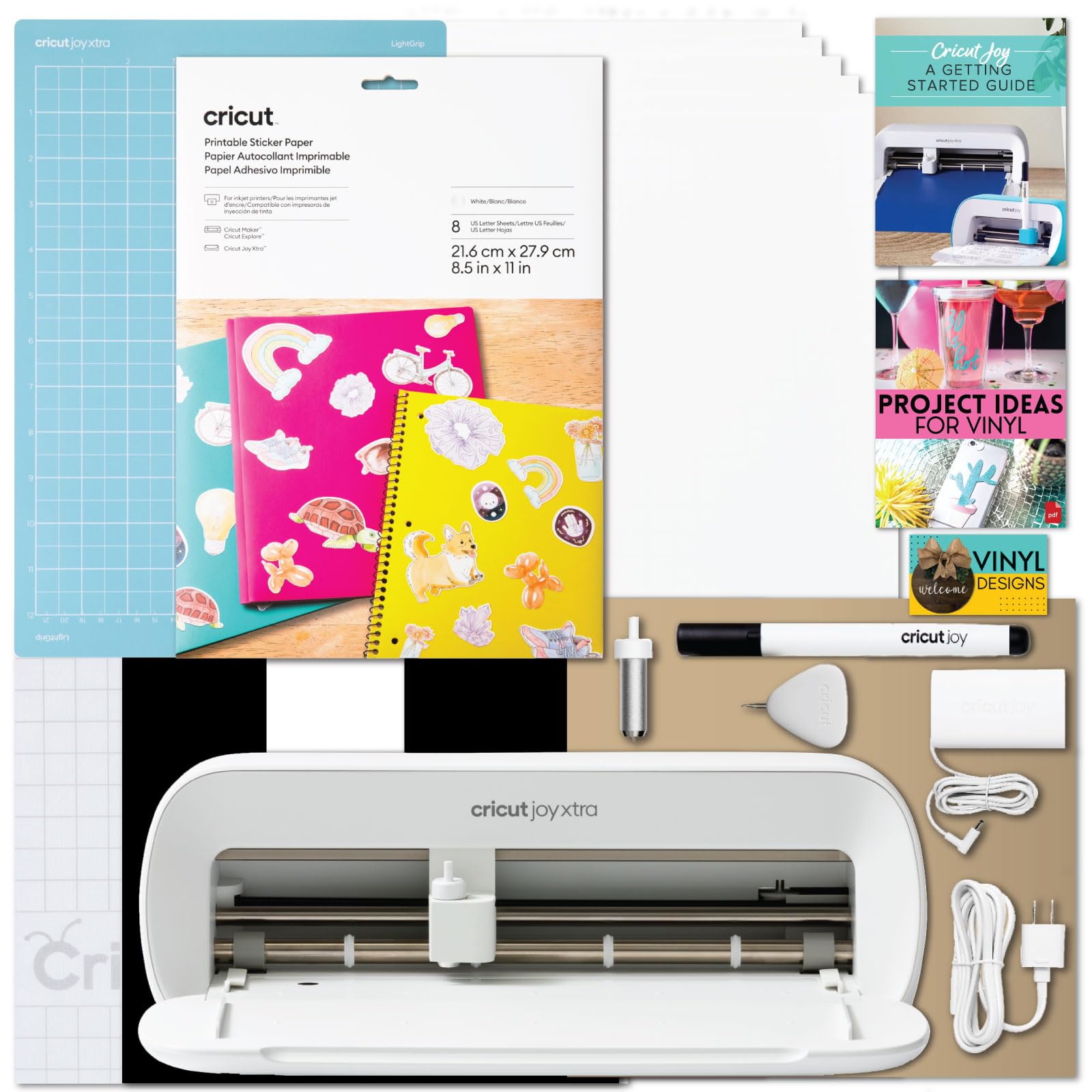 Cricut Joy Xtra Cutting Machine with Printable Sticker Paper Bundle - DIY Craft Die-Cutting Kit for Planner Stickers, Classroom Rewards & Laptop Decals | Perfect for Scrapbooking, Home Decor & Personalized Gifts