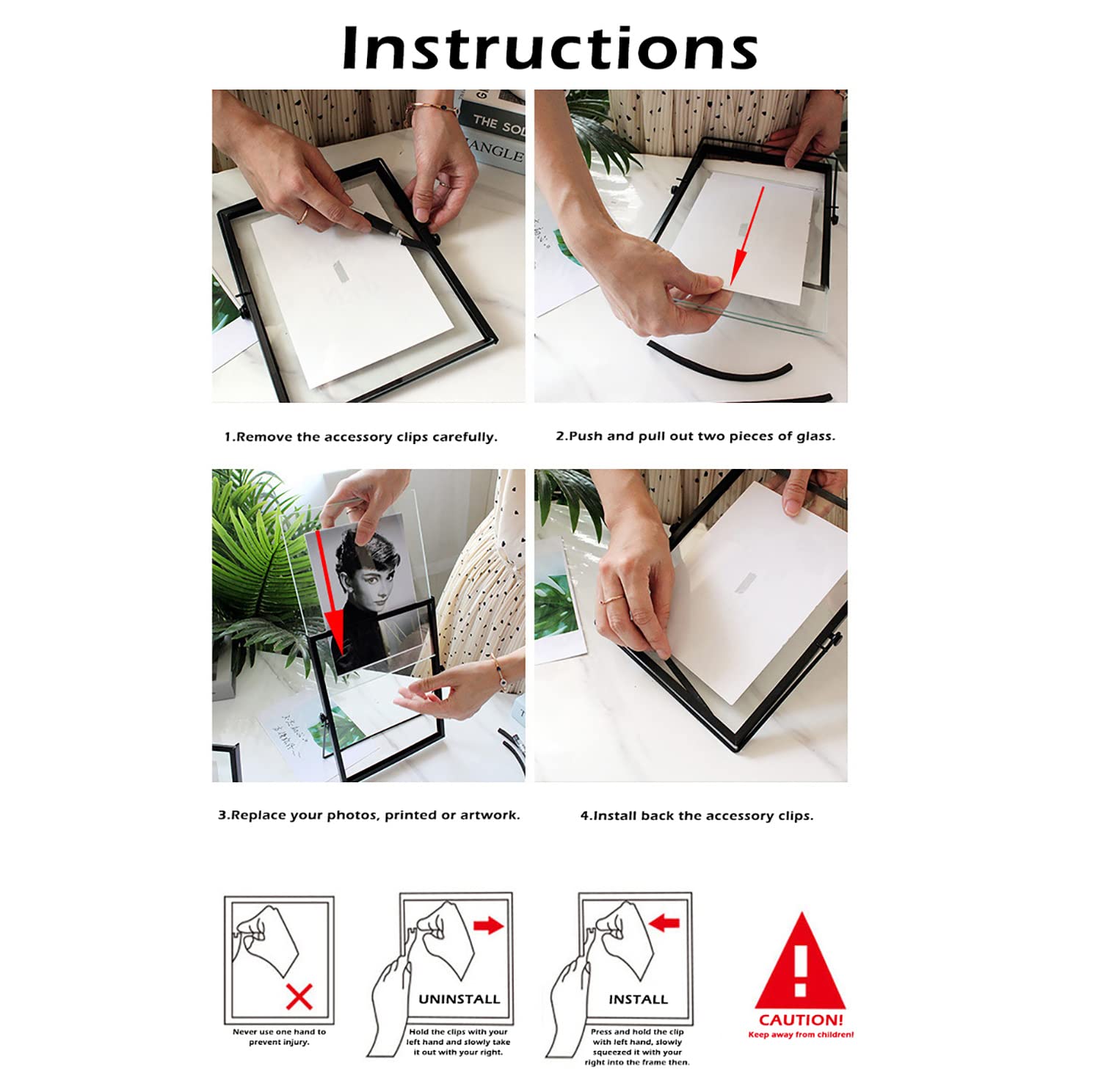 5-Piece Clear Glass Gold Sign Holder Set - 8x10 Inch Gold Glass Picture Frame for Wedding, Party, Table Signs - Perfect for Menus, Place Cards & Event Decor