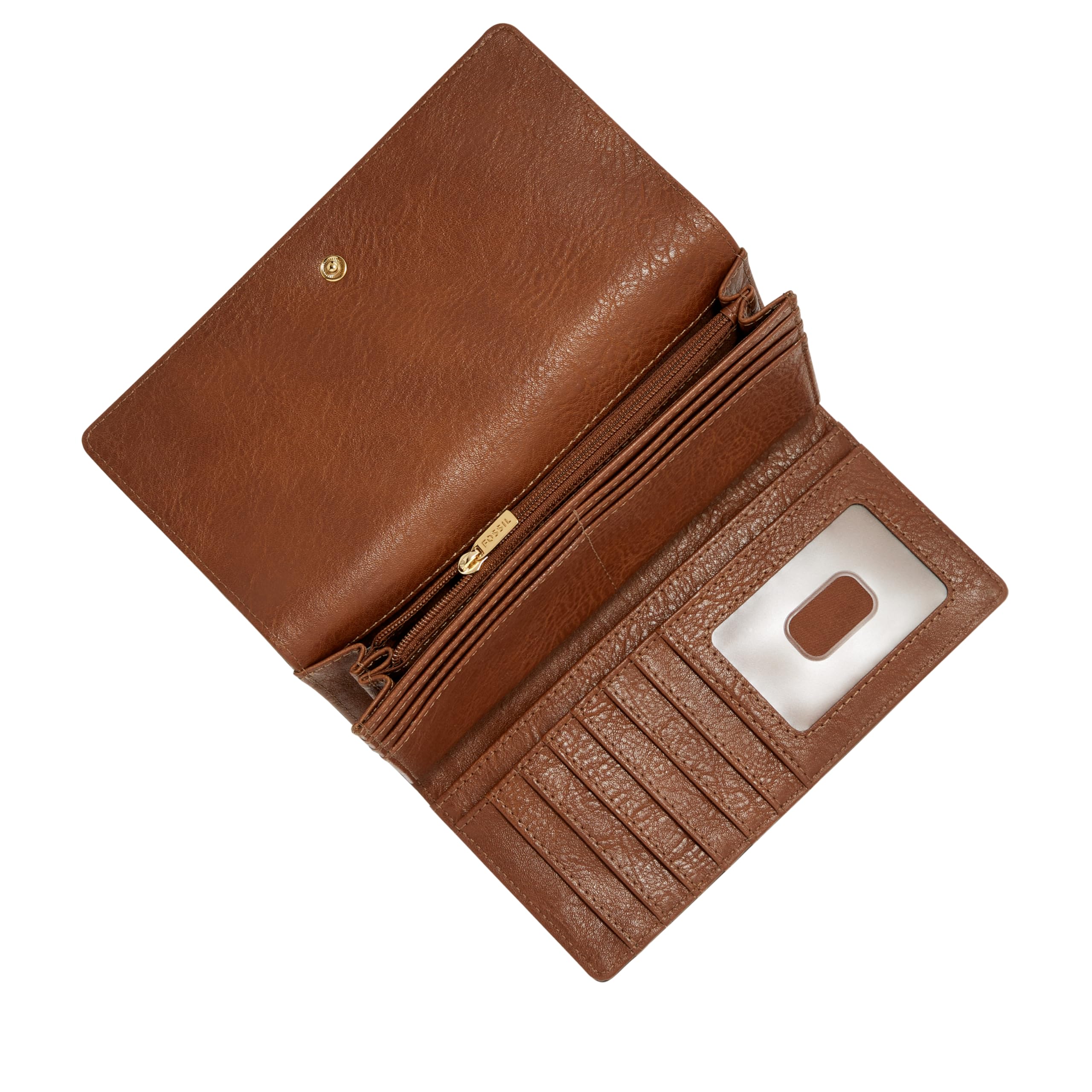 Fossil Women's Logan Leather RFID Blocking Wallet - Slim Flap Clutch Organizer with Card Slots, Brown (Model SL7833200) | Perfect for Everyday Use, Travel & Gift Giving