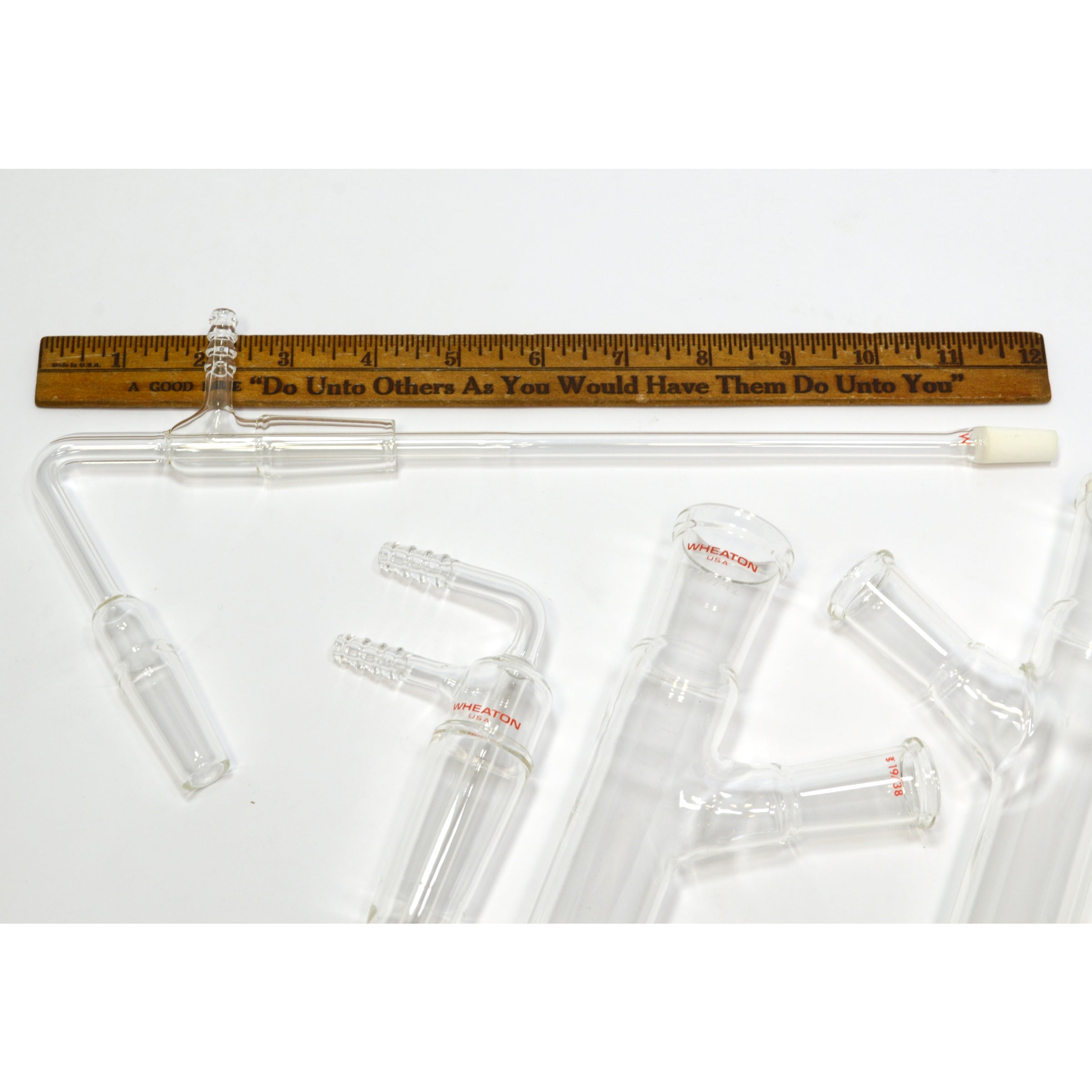 Premium Glass Lab Equipment Set - Lot of 9 Wheaton Chemistry 2-Neck Flasks with Adapters for Scientific Experiments & Laboratory Use