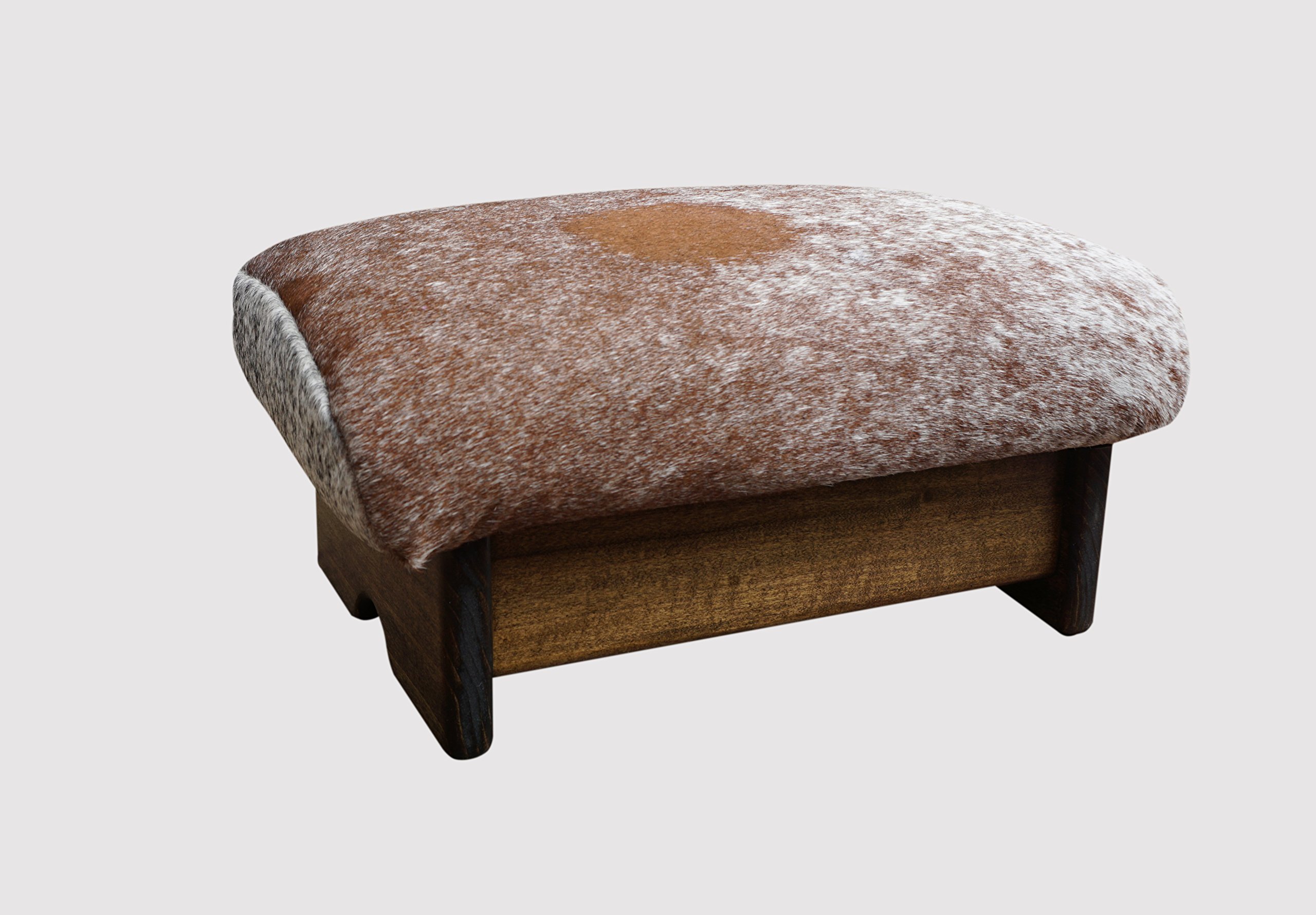 Premium Padded Foot Stool with Genuine Short Hair Cowhide - Handcrafted in USA - Walnut Stain Finish - 7