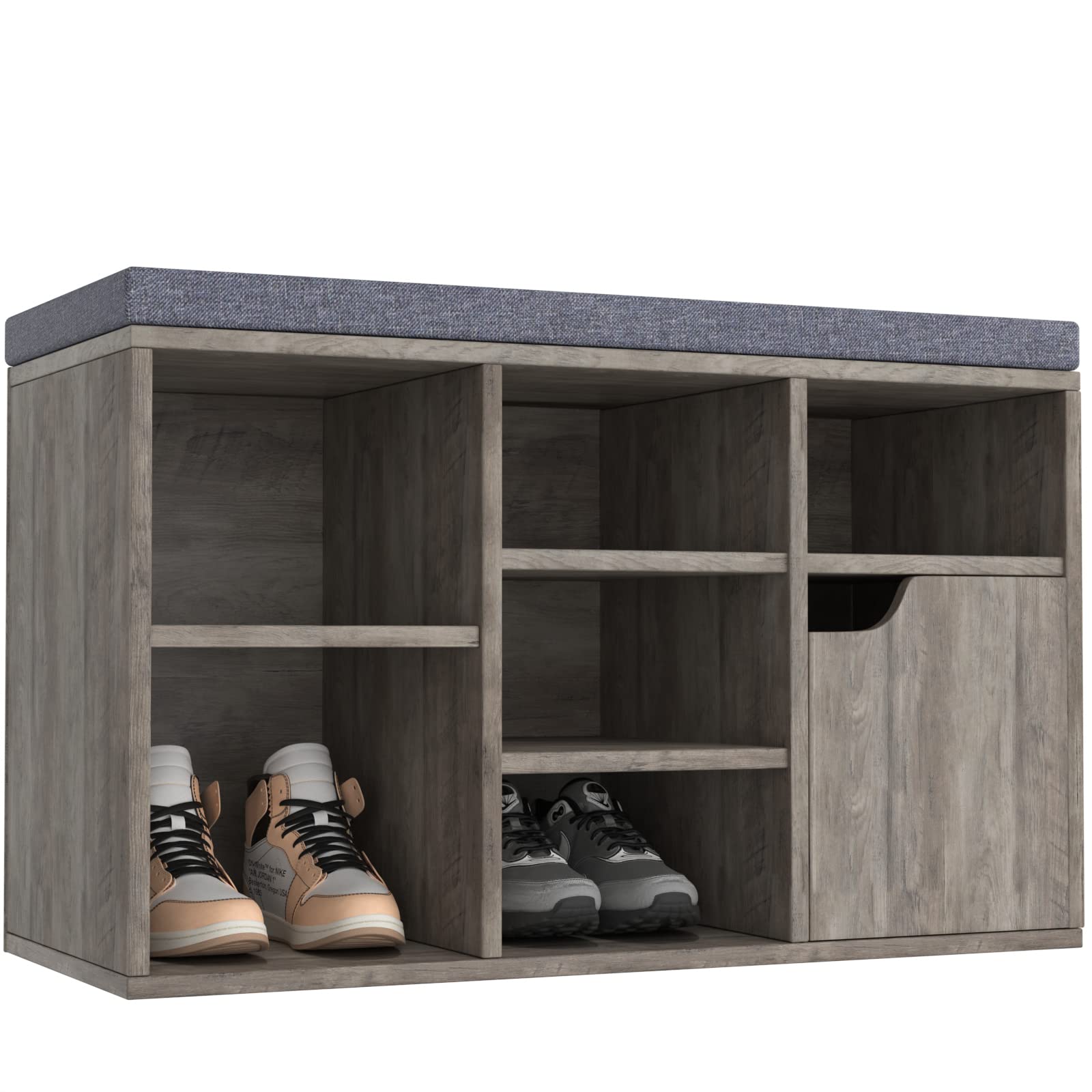 LGHM 3-Tier Storage Bench with Adjustable Shelf - Entryway Shoe Organizer Bench for Living Room, Bedroom, RV - Grey Wash - Perfect for Small Space Organization & Entryway Decor