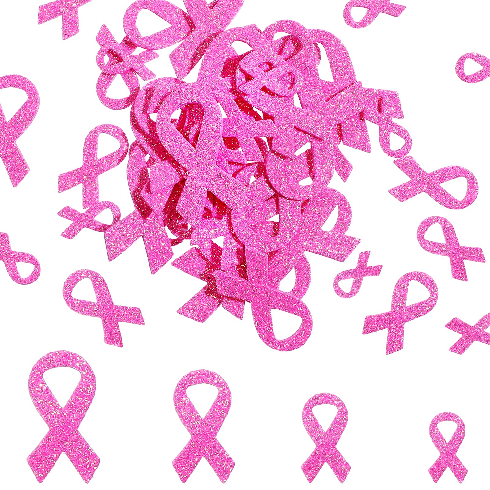Mimorou 500 Pcs Pink Ribbon Glitter Foam Stickers - Breast Cancer Awareness Stickers for Helmets, DIY Crafts, Scrapbooking & Gifts - Waterproof Self-Adhesive Stickers for Women, Fundraising Events & Charity Support