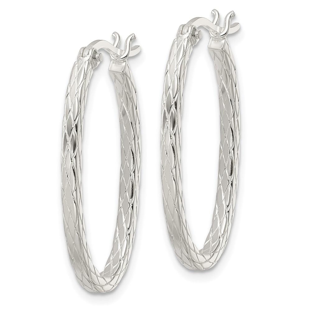 Sterling Silver Diamond Pattern Oval Hoop Earrings for Women - 1.12 Inch Length, 0.74 Inch Width - Elegant Dangle Earrings for Party, Wedding & Everyday Wear