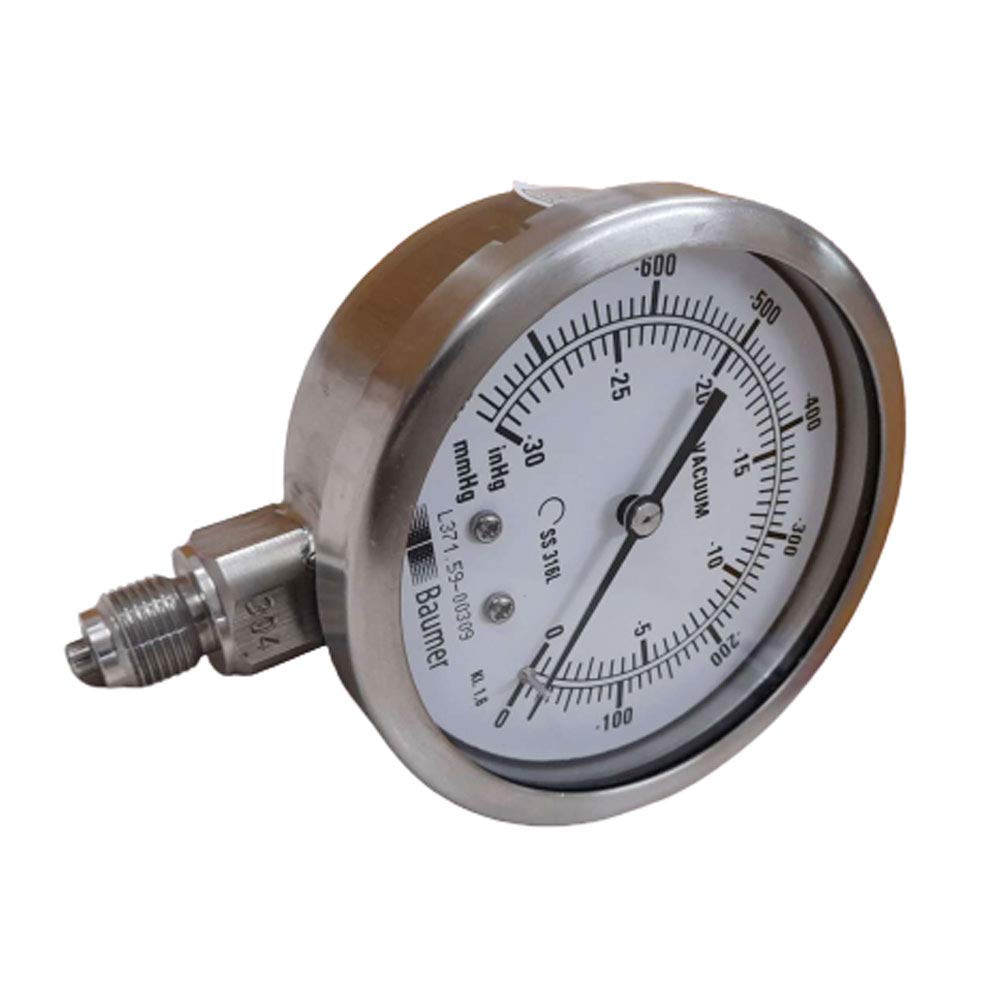 Baumer Vacuum Gauge 0 to -760 mmHg, 4 Inch Industrial Dial for Vacuum Pumps & Steam Plants - Perfect for HVAC Systems, Laboratory Equipment, and Industrial Process Control by INSTRUKART