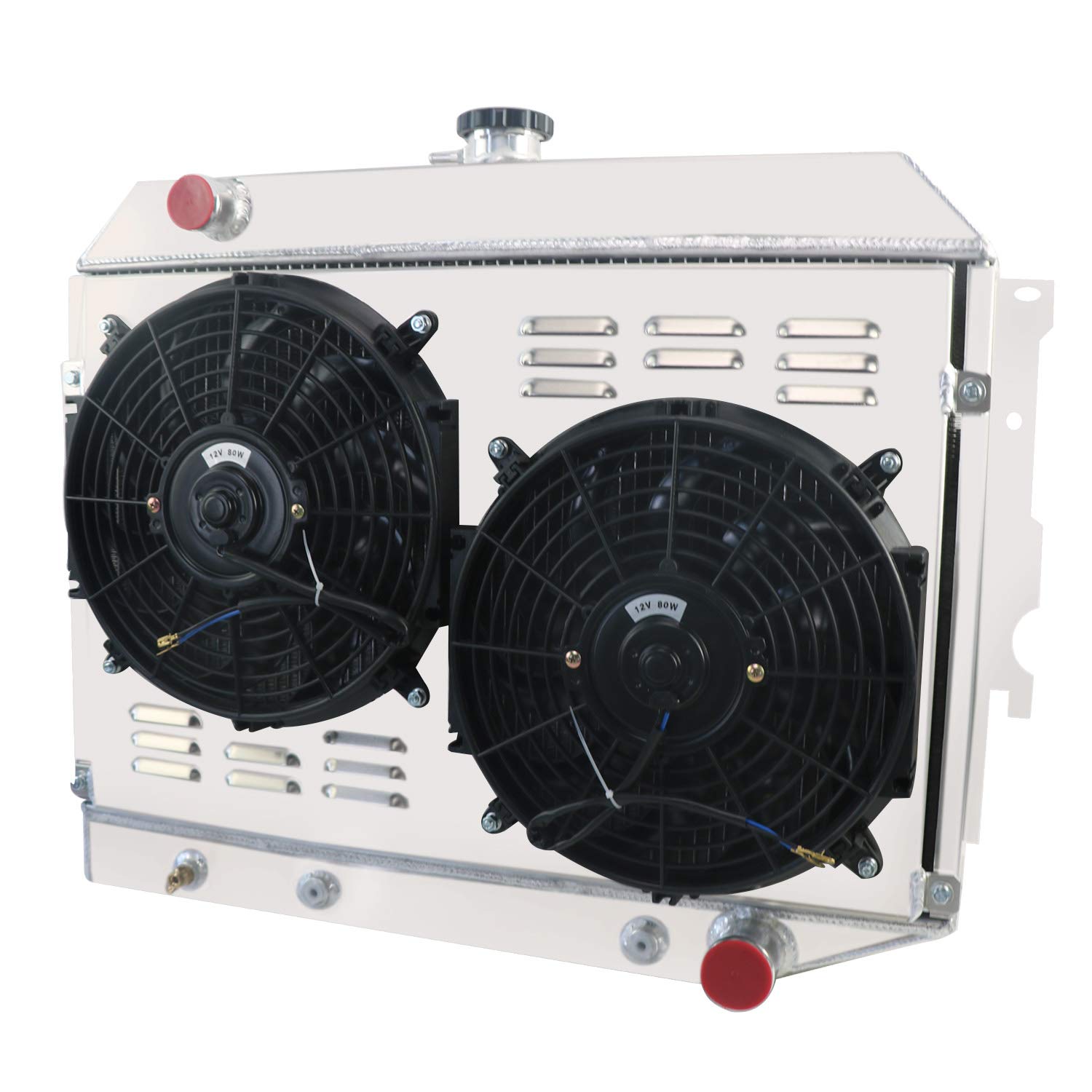 High-Performance 3-Row Aluminum Radiator with Shroud, Fan & Relay Kit - Compatible with 68-74 Dodge Challenger/Charger/Coronet & 68-73 Plymouth Barracuda/Satellite 4.5L 5.2L 5.6L 5.9L V8 Gas Engines - Perfect for Street Racing & Classic Car Restoration