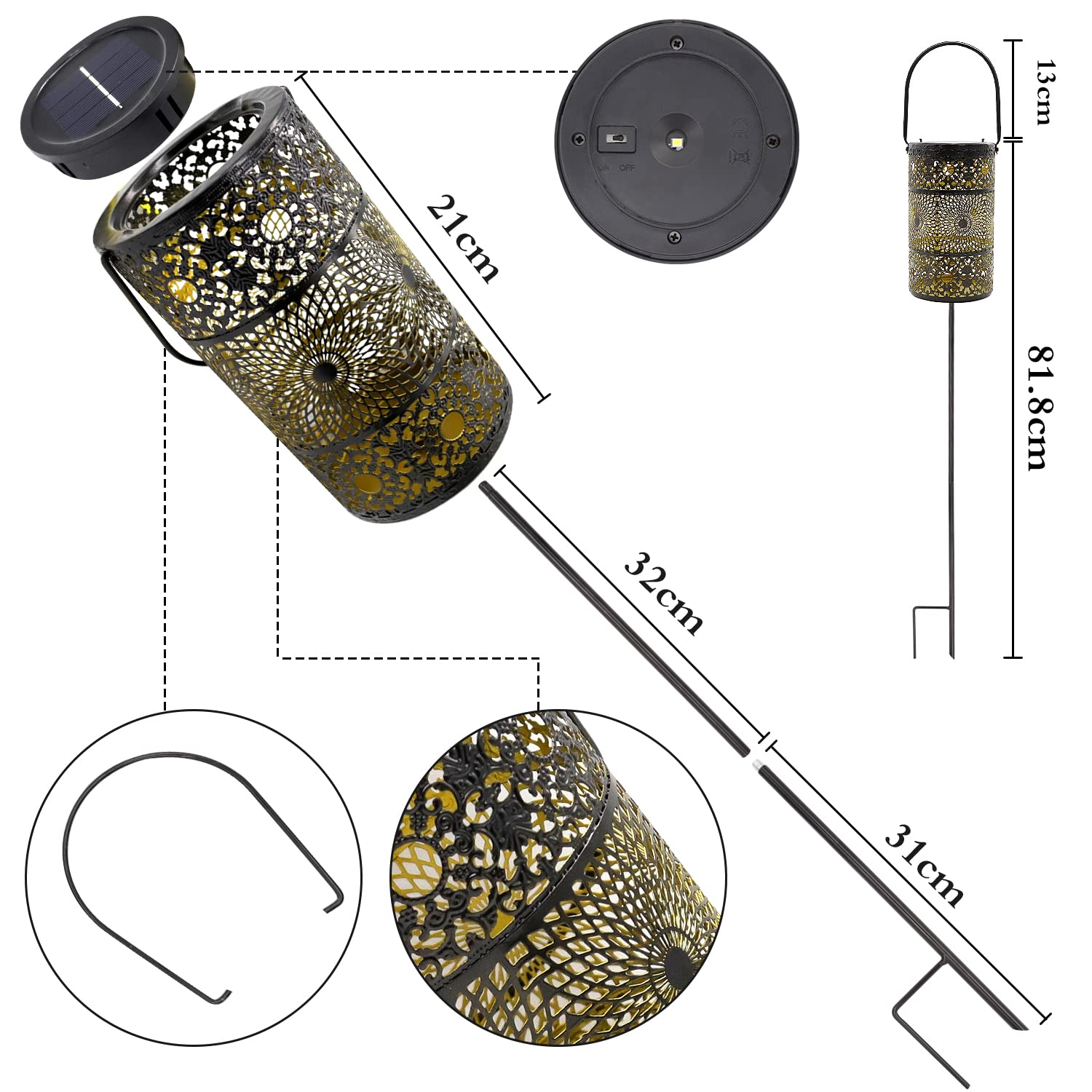 2 Pack Solar Lanterns Outdoor - Waterproof IP65 Warm White Metal Garden Lights with Ground Stakes | Solar Hanging Lights for Patio, Balcony, Pathway & Yard Decoration | Perfect for Evening BBQs, Garden Parties & Outdoor Entertaining