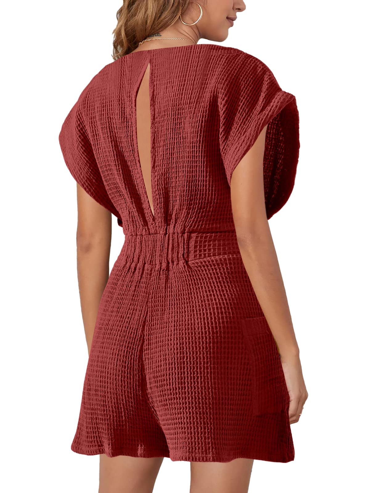 Panadila Women's Oversized Waffle Knit Romper - Casual Summer Loose Jumpsuit with Tie Waist & Pockets | Beach Cover-Up, Lounge Wear, Vacation Outfit