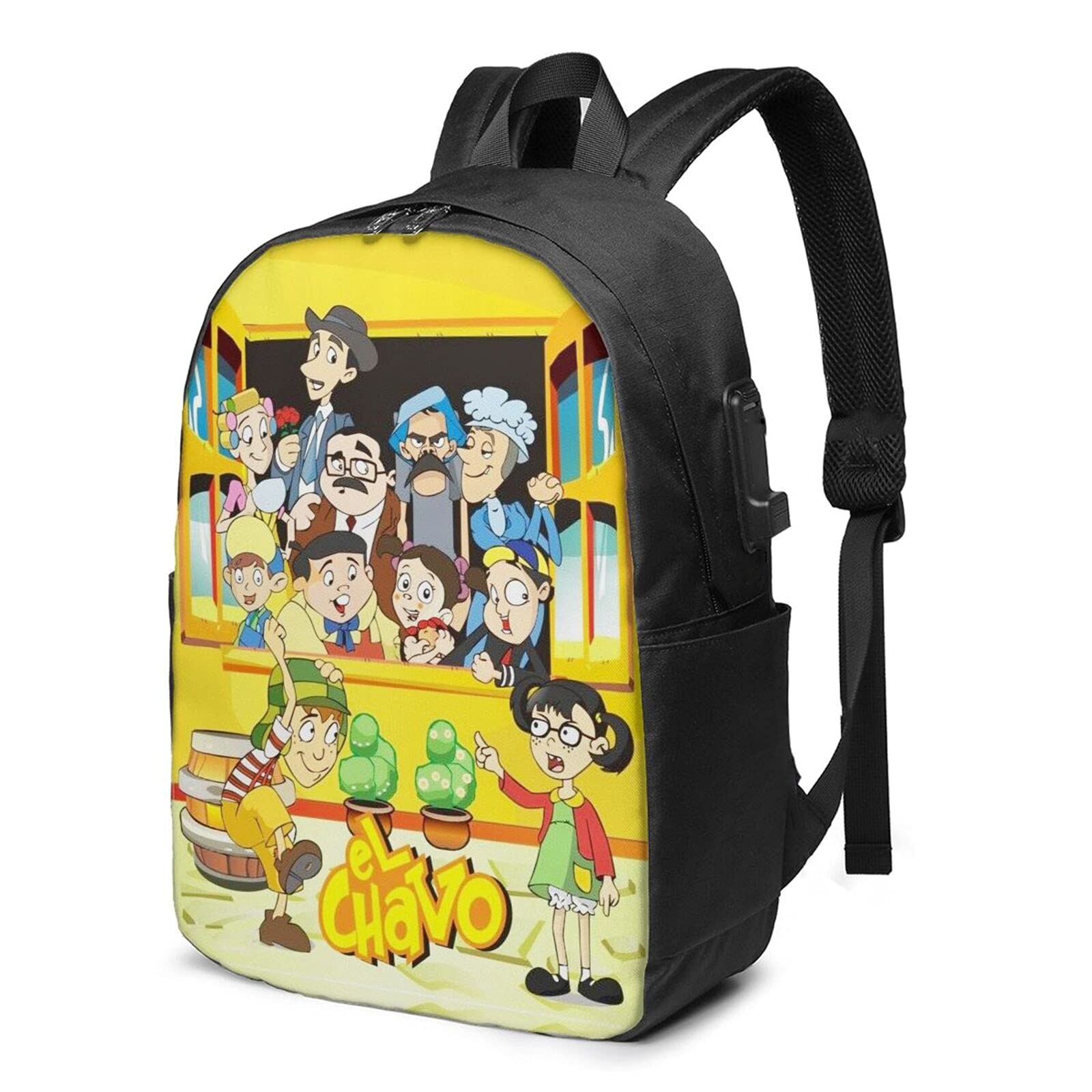YSLPshop El Chavo Animado 17 Inch USB Charging Backpack - Lightweight Anime Laptop Backpack for Travel, Business & Hiking - Unisex Casual Backpack for Men & Women | Perfect for School, Work & Outdoor Adventures