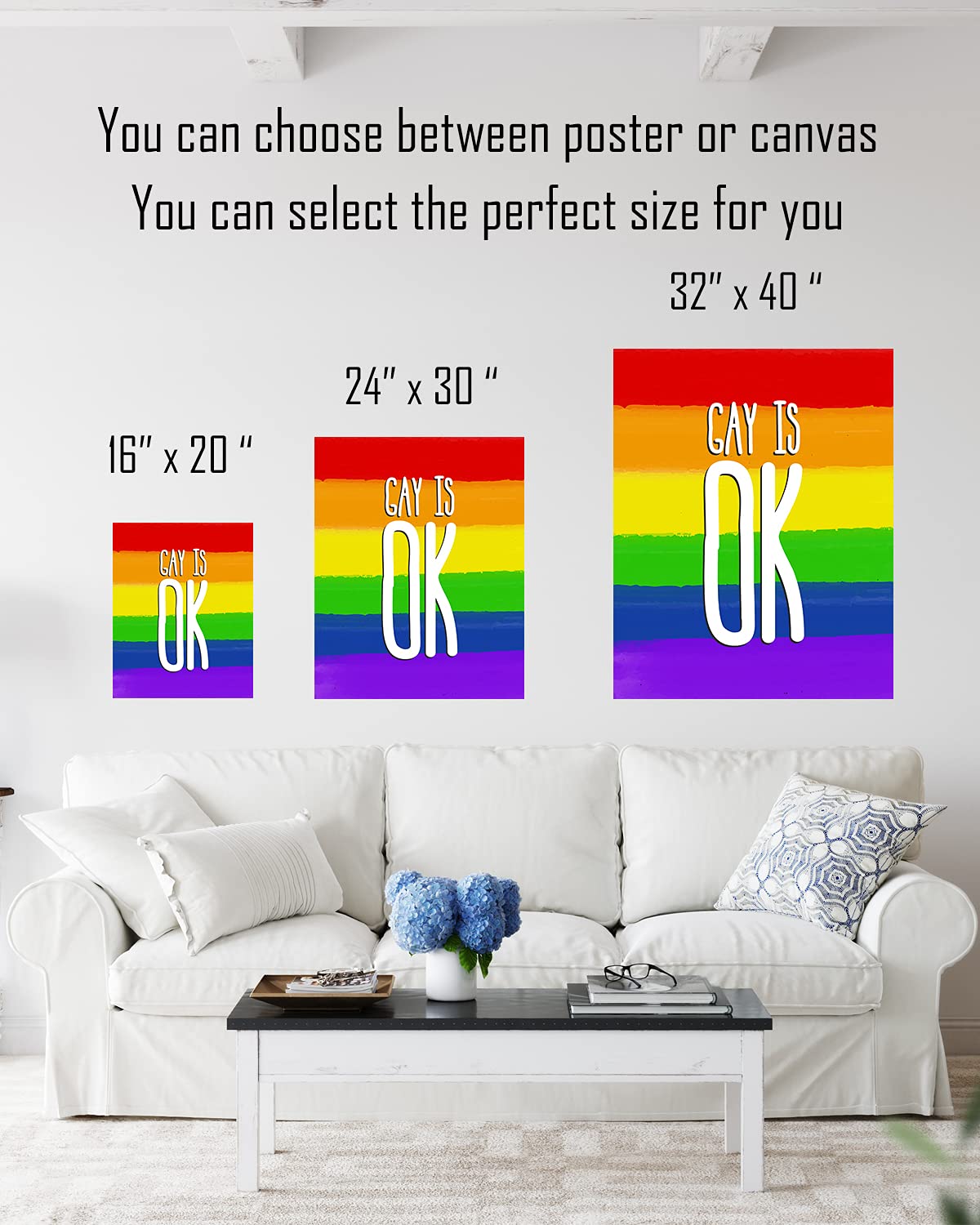 Gay Pride Wall Decor - LGBTQ+ Inspirational Canvas Art for Queer, Bi, Lesbian & Trans - 32x40 Ready to Hang - Perfect for Bedroom, Living Room & Pride Month Decorations
