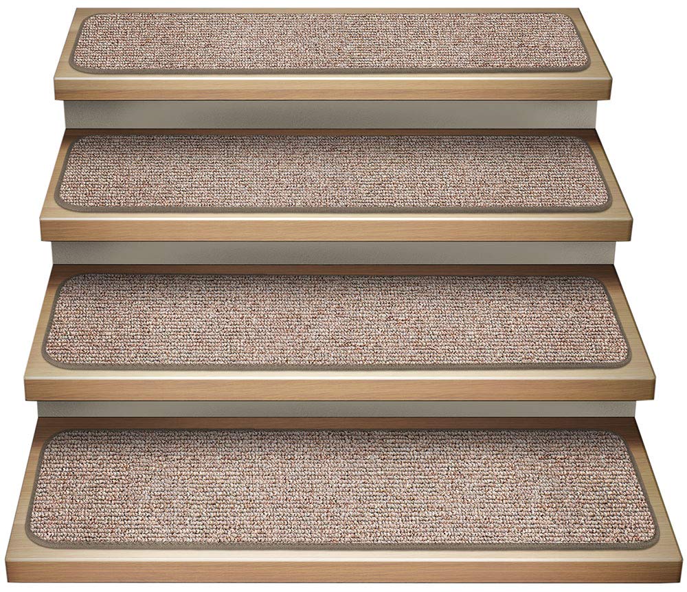 15-Piece Attachable Indoor Carpet Stair Treads Set - Non-Slip Pebble Beige (9