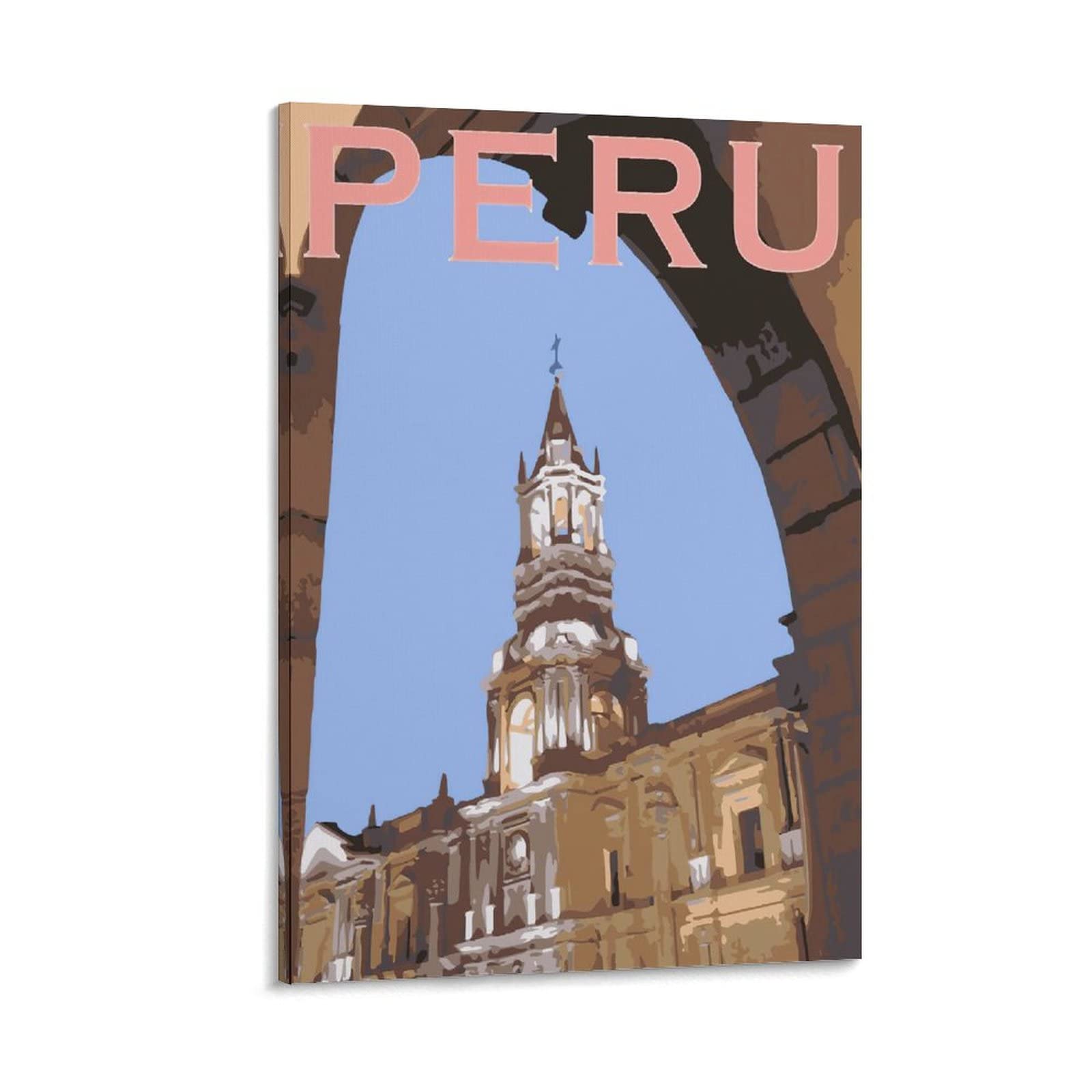 Vintage Peru National Park Travel Poster - High Tower Cross Arch Canvas Wall Art Print (20x30cm/8x12in) - Home Decor for Living Room, Bedroom & Office - Perfect for Nature Lovers & Travel Enthusiasts
