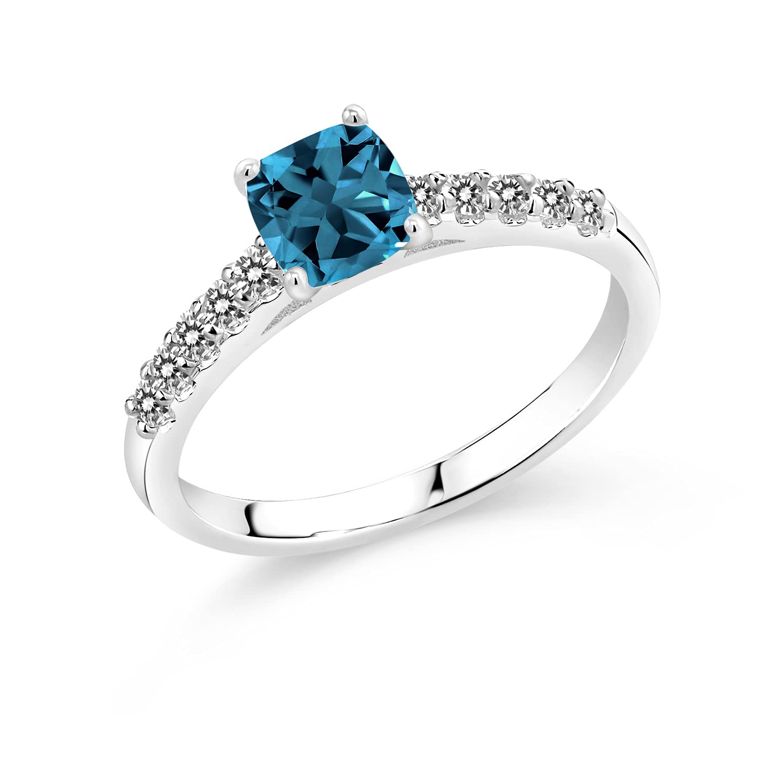 2.33 Ct London Blue Topaz & White Diamond Ring in 10K White Gold | Elegant Cushion Cut Gemstone Jewelry for Women | Perfect for Engagement, Anniversary & Special Occasions