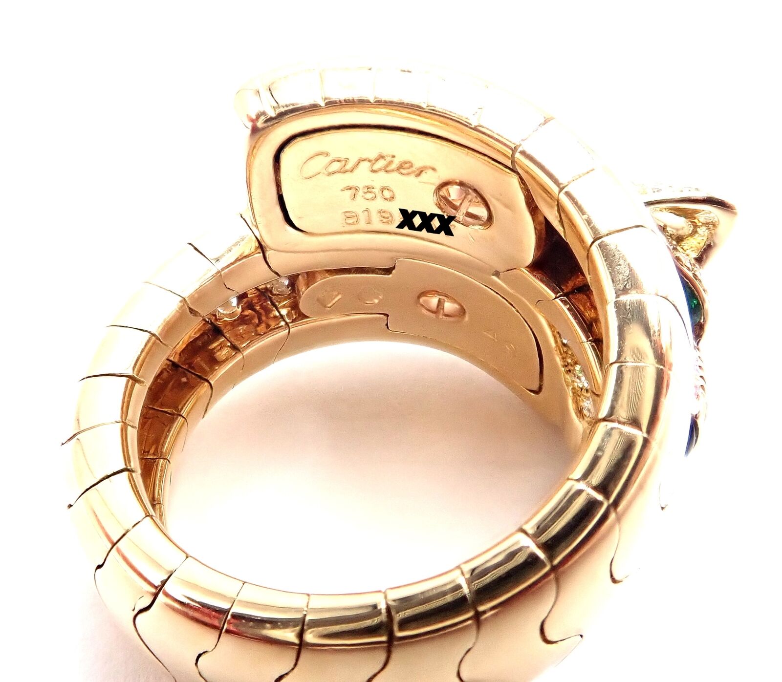 Authentic Cartier Panther 18k Yellow Gold Diamond Emerald Onyx Band Ring - Luxury Jewelry for Women, Perfect for Weddings, Anniversaries & Special Occasions
